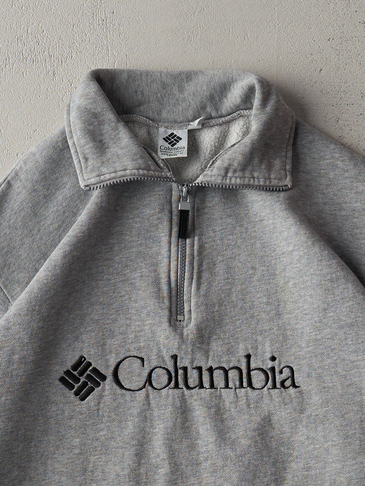Vintage 90s Grey Columbia Quarter Zip Embroidered Crewneck (L)