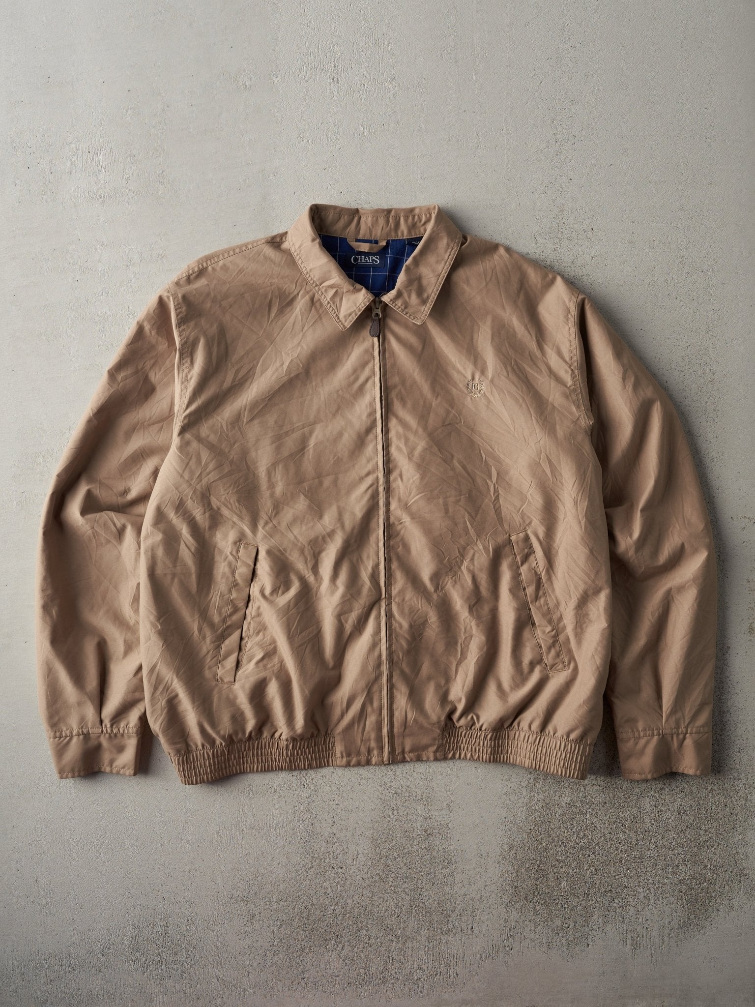 Vintage Y2K Beige Chaps Wind Breaker Flannel Lined Harrington Jacket (L)