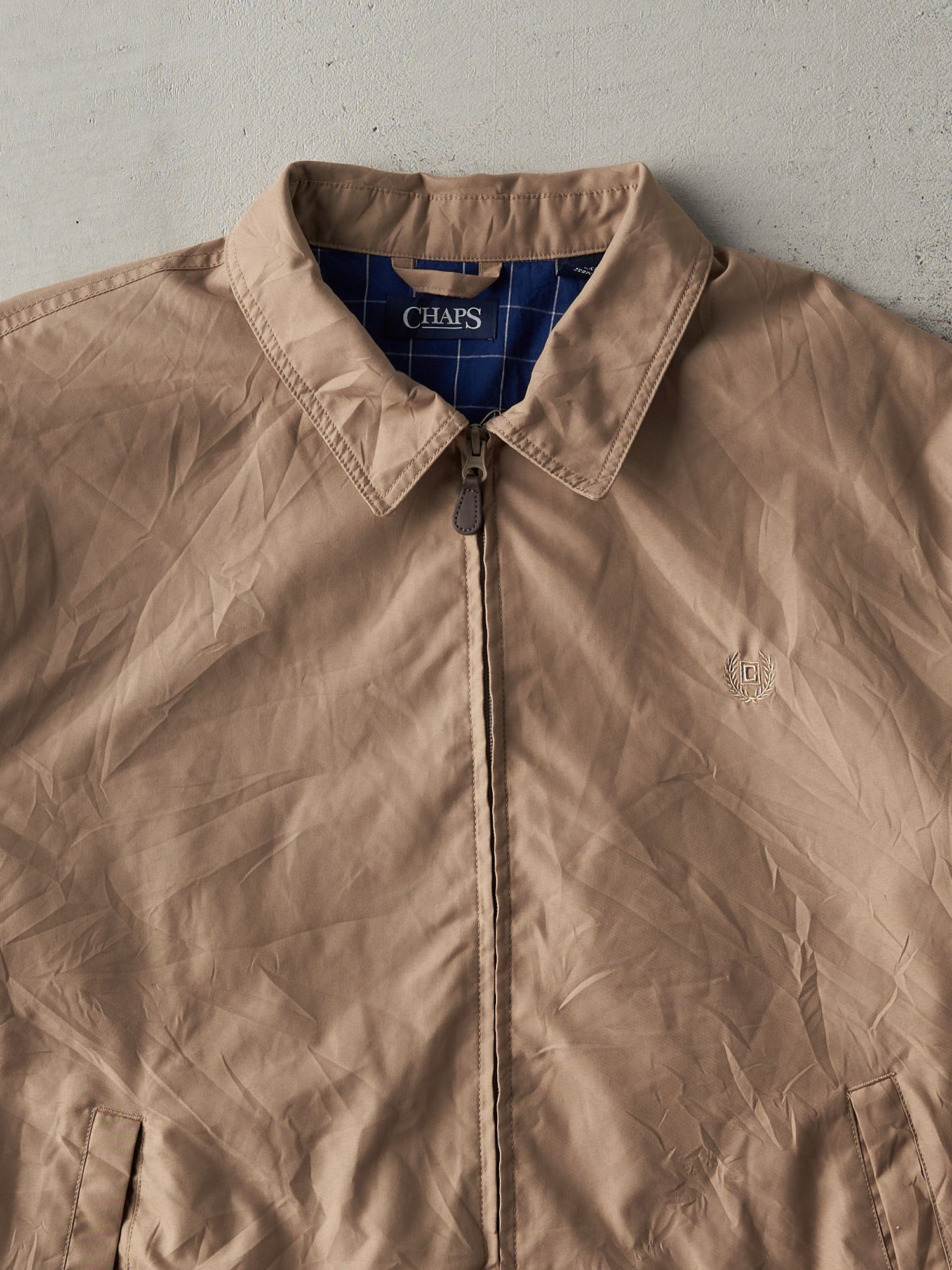 Vintage Y2K Beige Chaps Wind Breaker Flannel Lined Harrington Jacket (L)