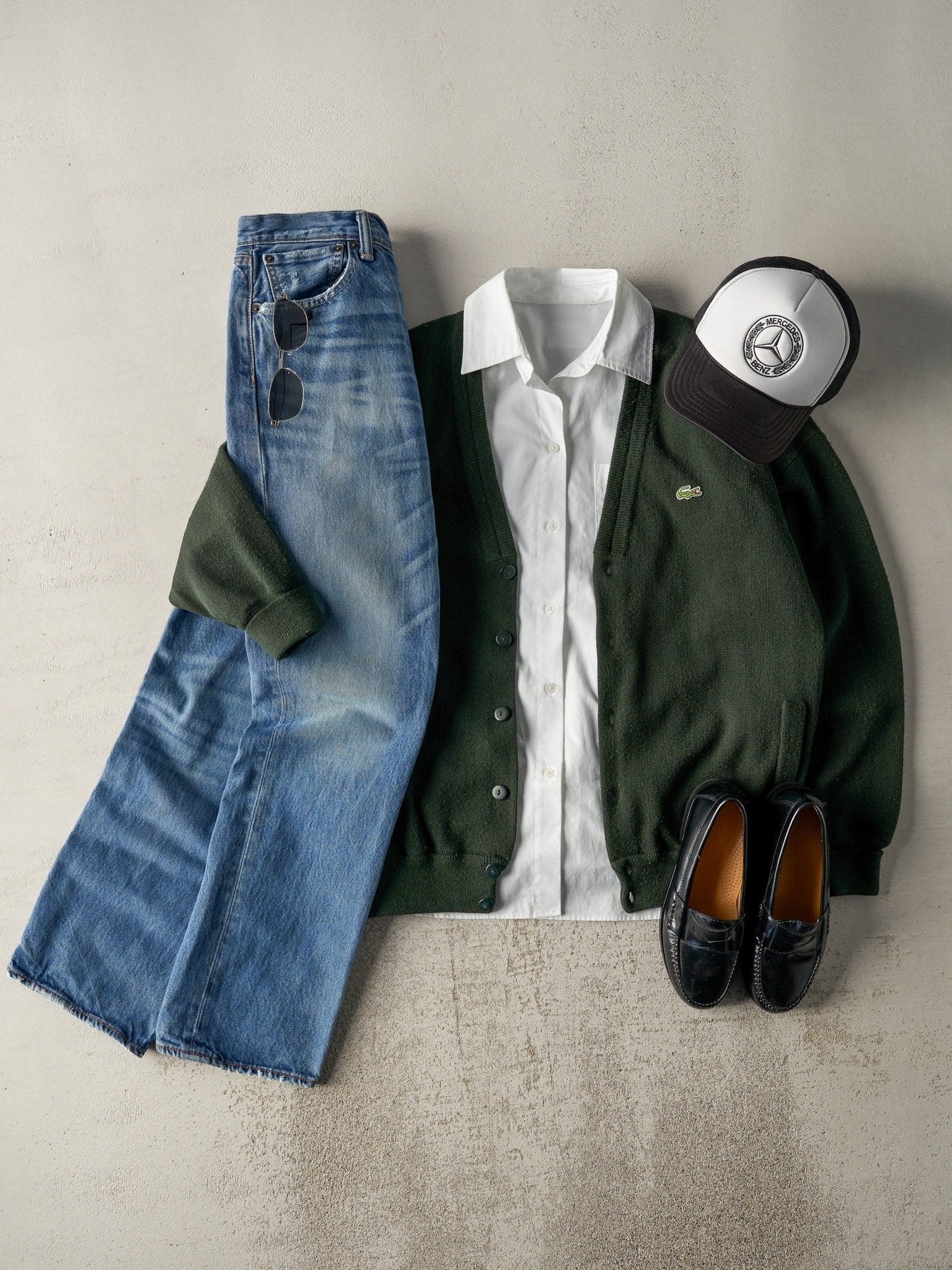 Vintage 80s Forest Green Lacoste Knit Cardigan (L)