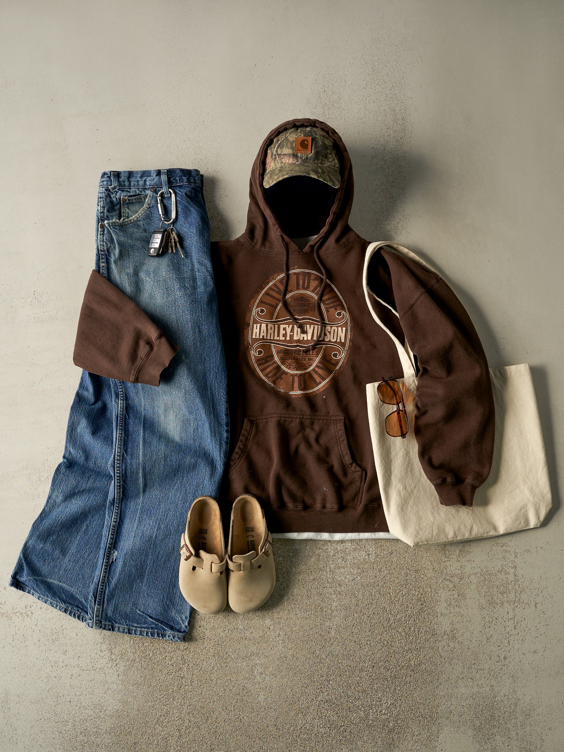 Vintage 07' Brown Harley Davidson Albuquerque NM Hoodie (L/XL)