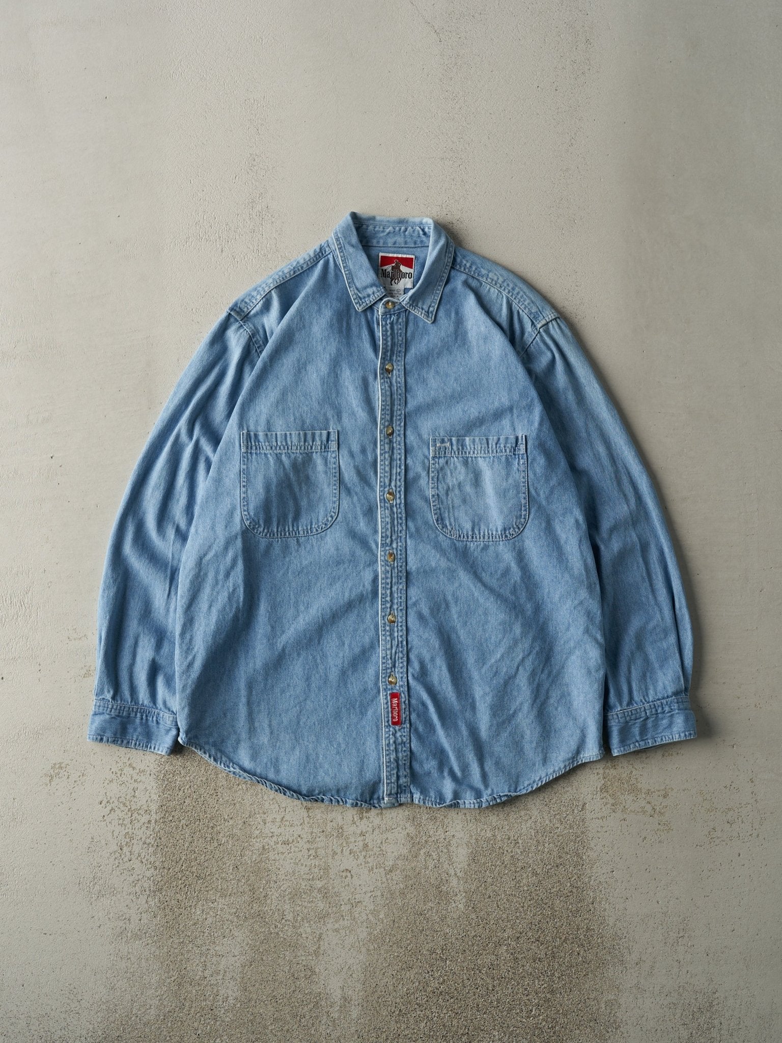 Vintage 90s Light Wash Marlboro Denim Button Up (L)