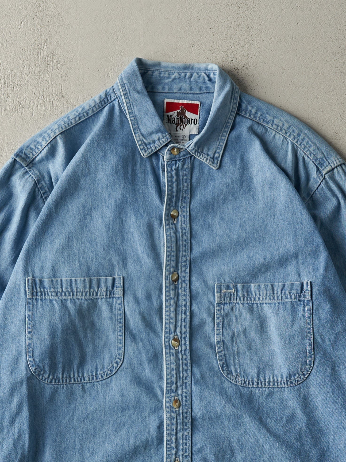 Vintage 90s Light Wash Marlboro Denim Button Up (L)