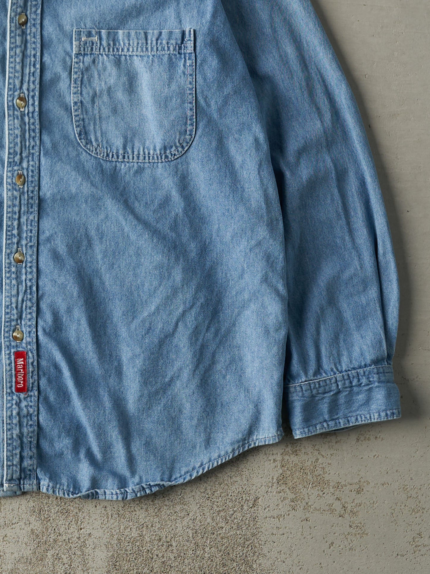 Vintage 90s Light Wash Marlboro Denim Button Up (L)