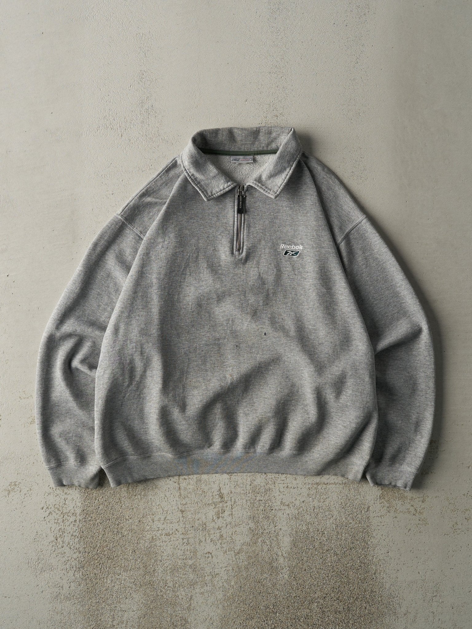 Vintage 90s Grey Reebok Embroidered Quarter Zip Sweatshirt (XL)