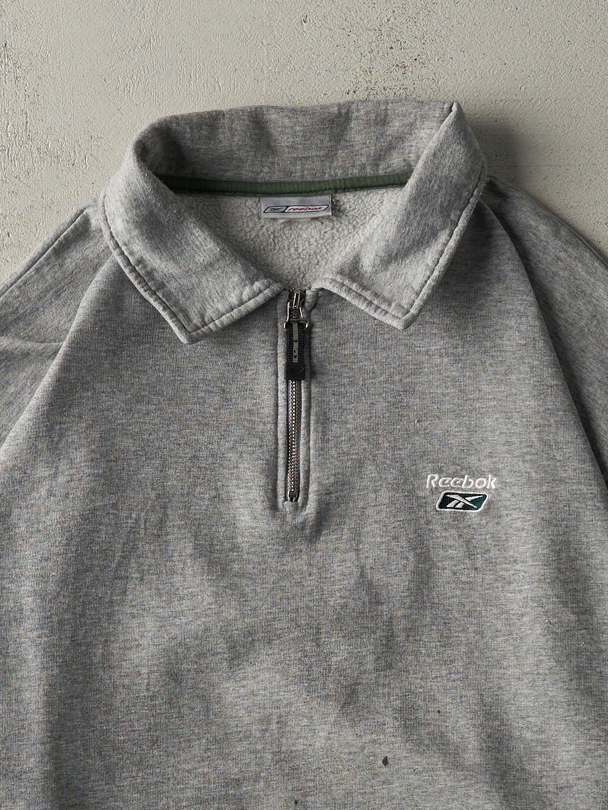 Vintage 90s Grey Reebok Embroidered Quarter Zip Sweatshirt (XL)