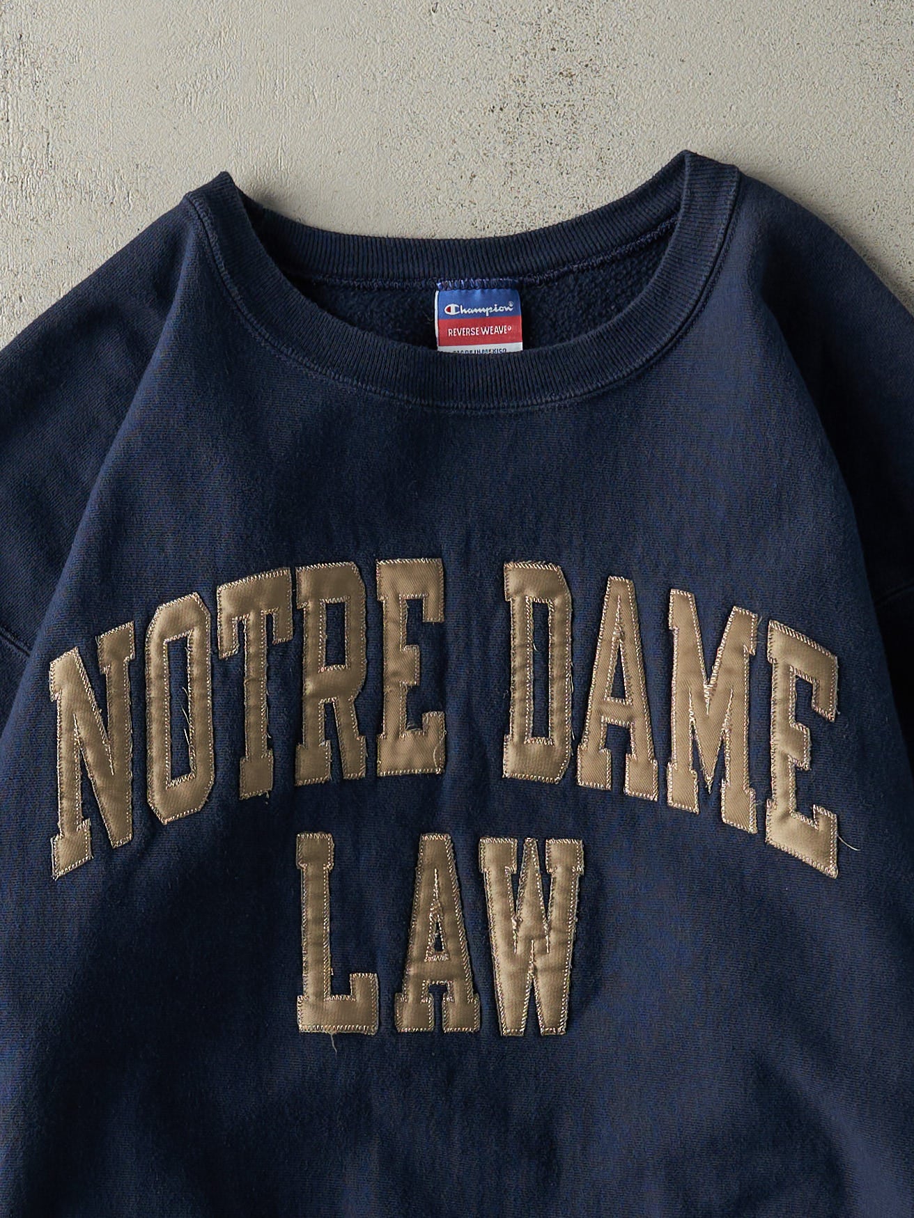 Vintage Y2K Navy Blue Notre Dame Law Champion Reverse Weave Crewneck (XL)