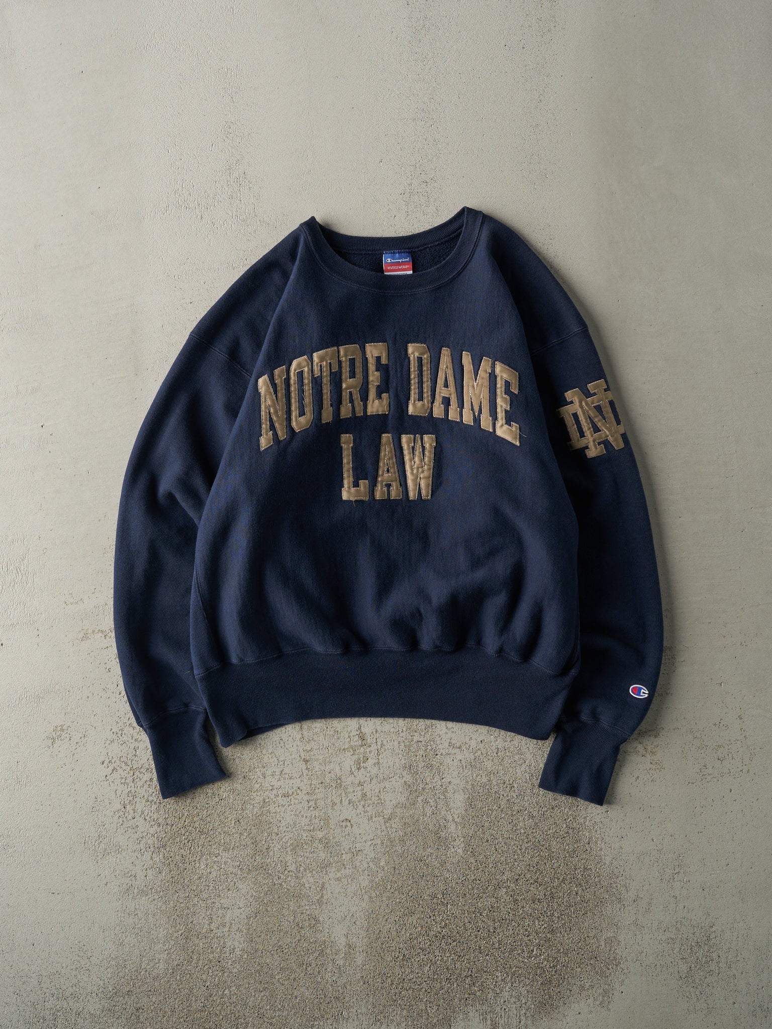 Vintage Y2K Navy Blue Notre Dame Law Champion Reverse Weave Crewneck (XL)