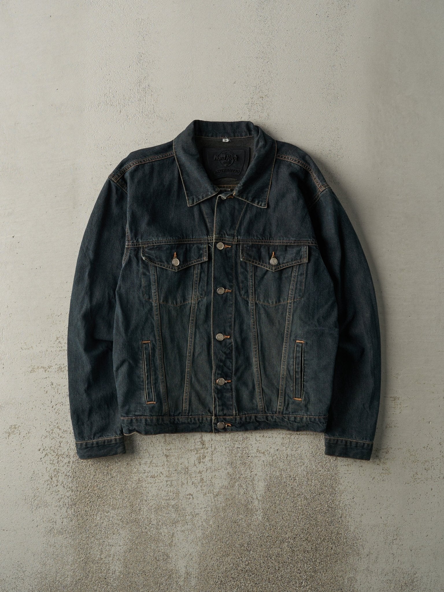 Vintage 90s Dark Wash Hard Rock Cafe Puerto Vallarta Embroidered Denim Jacket (L)