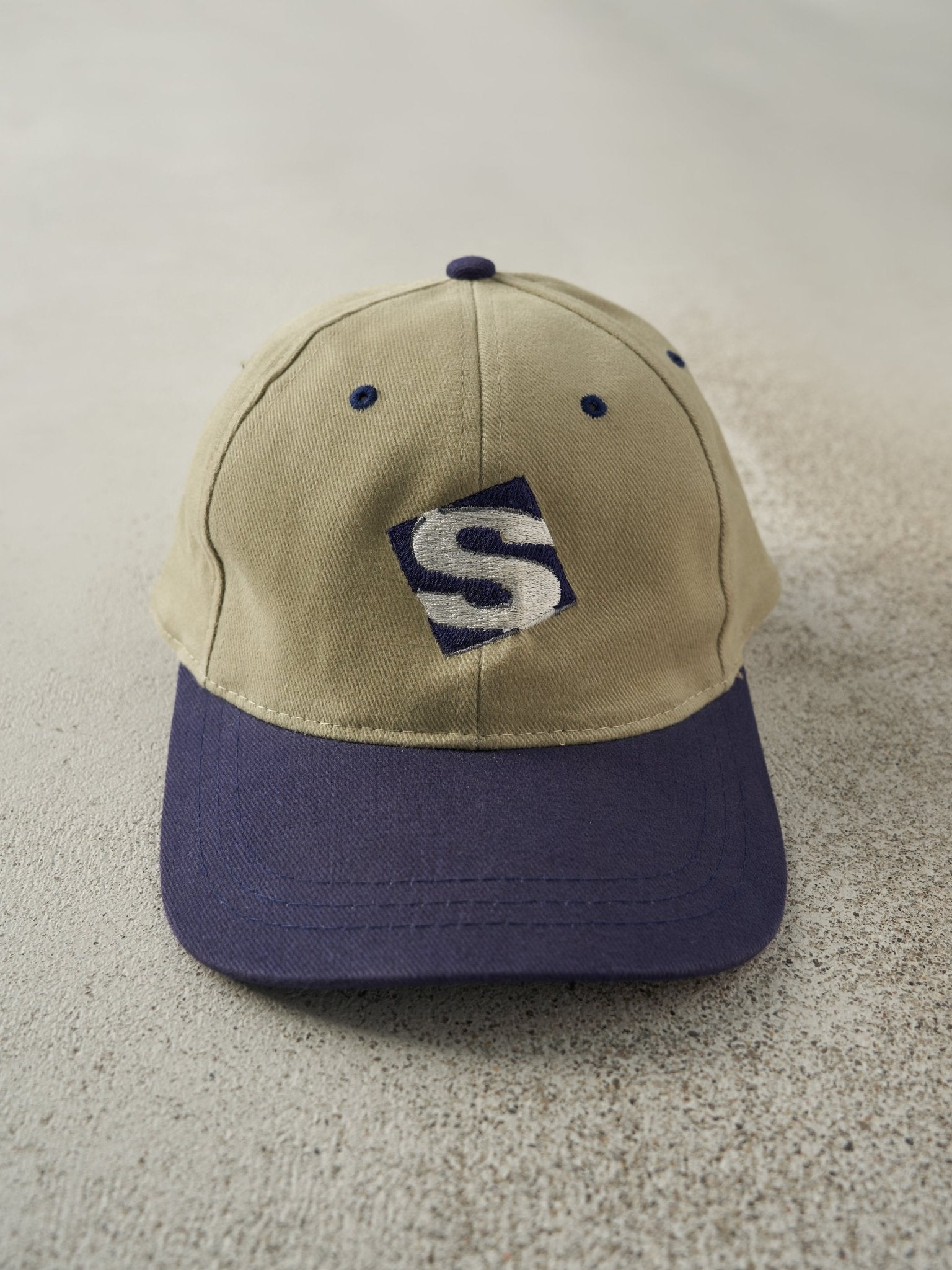 Vintage 90s Beige & Blue Embroidered Summit Environmental Strapback Hat