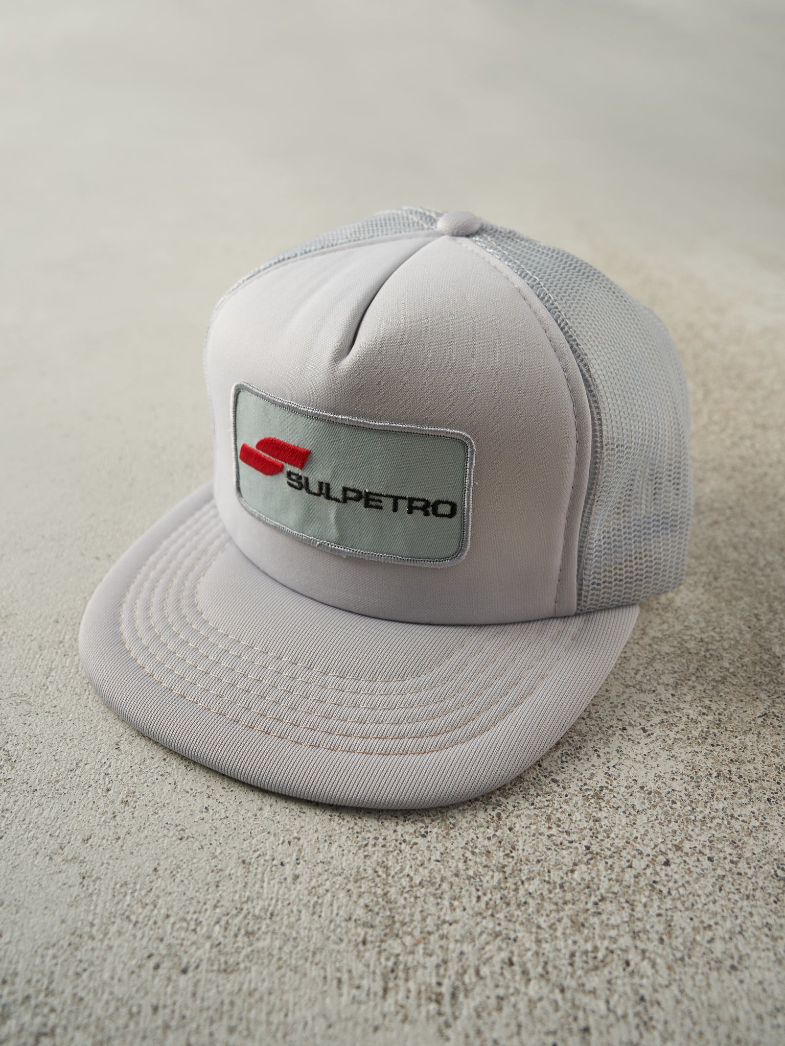 Vintage 80s Grey Sulpetro Patch Foam Trucker Hat