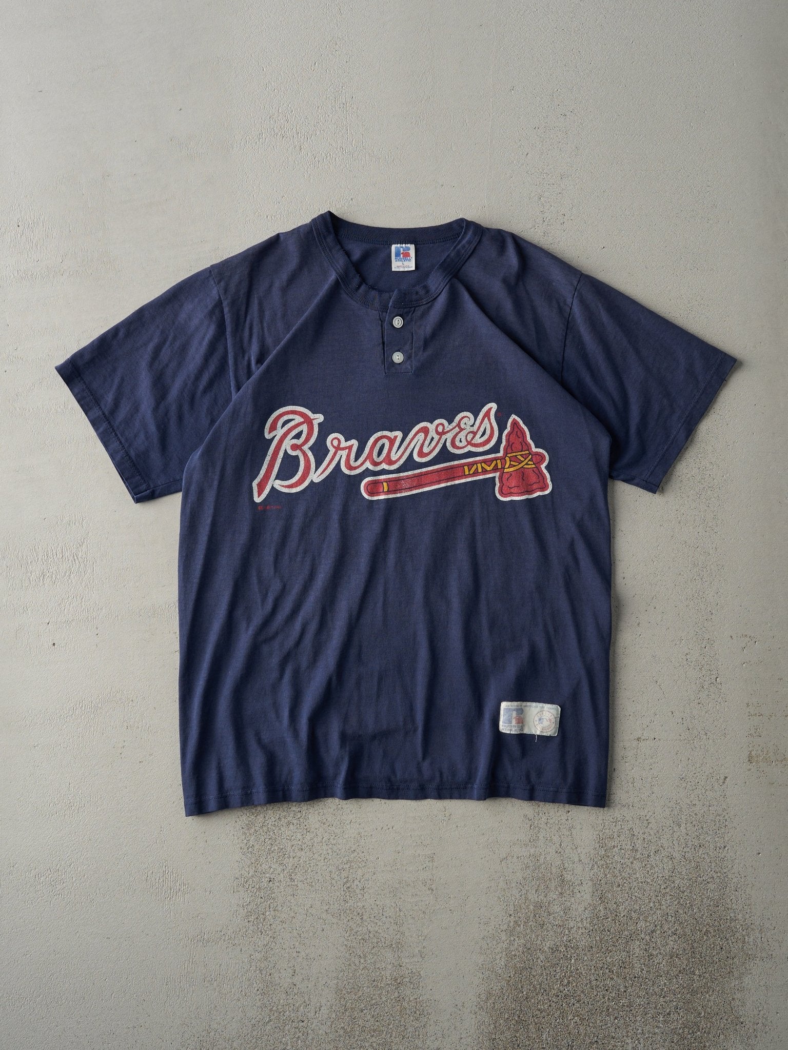Vintage 95' Navy Blue Atlanta Braves Quarter Button Tee (M)