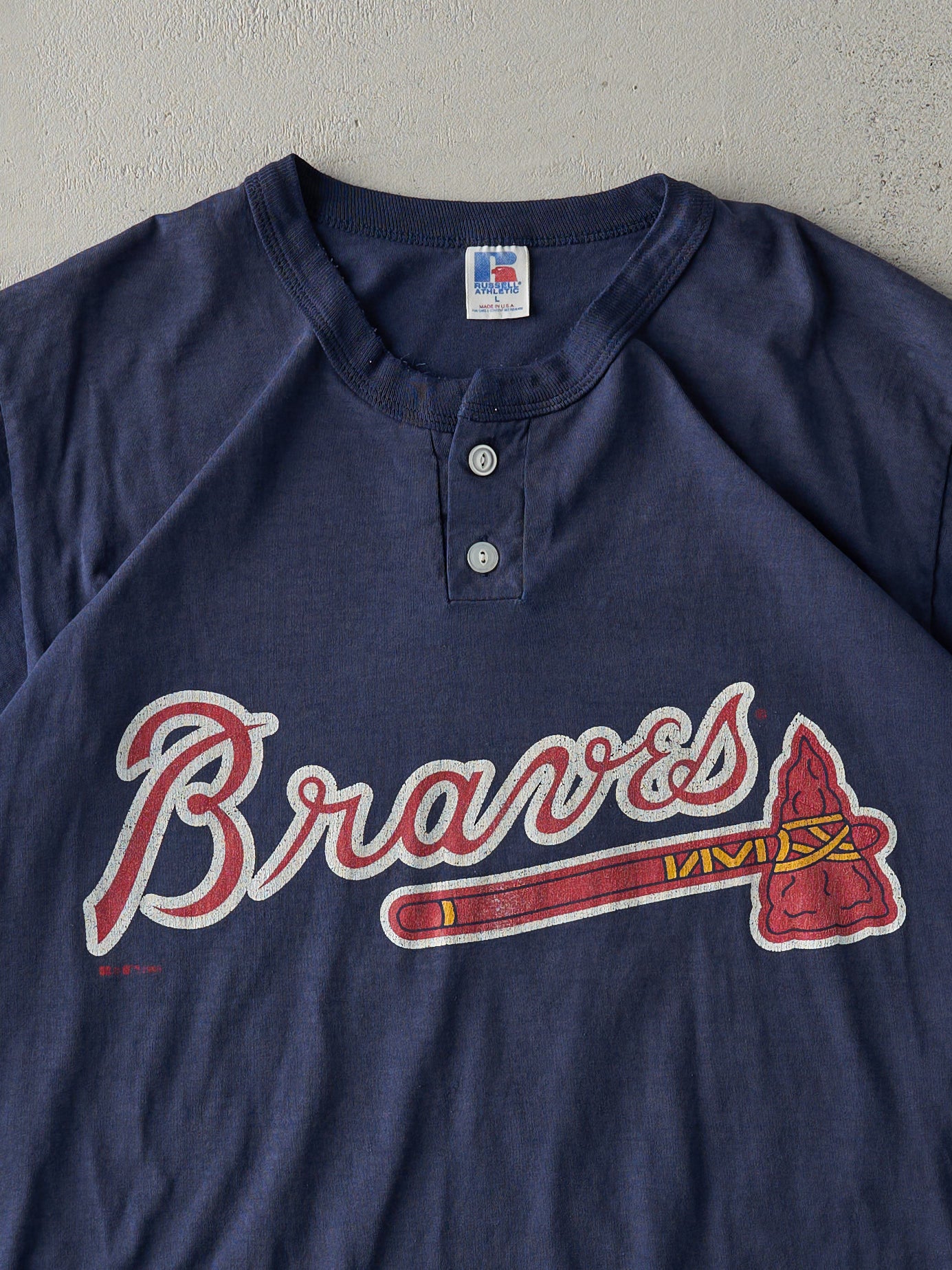 Vintage 95' Navy Blue Atlanta Braves Quarter Button Tee (M)