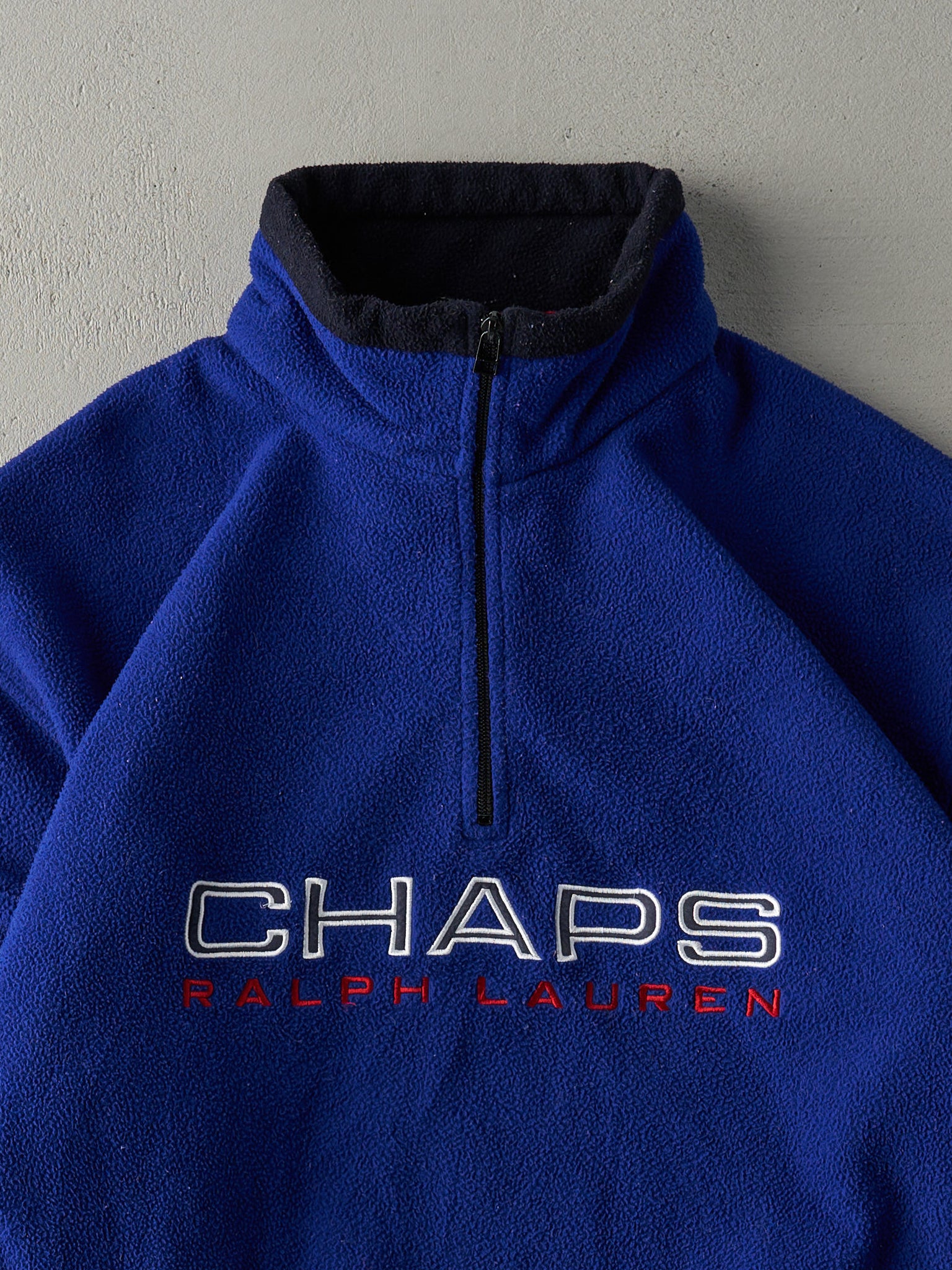 Vintage 90s Royal Blue Chaps Ralph Lauren Fleece Quarter Zip Boxy Sweater (XL)