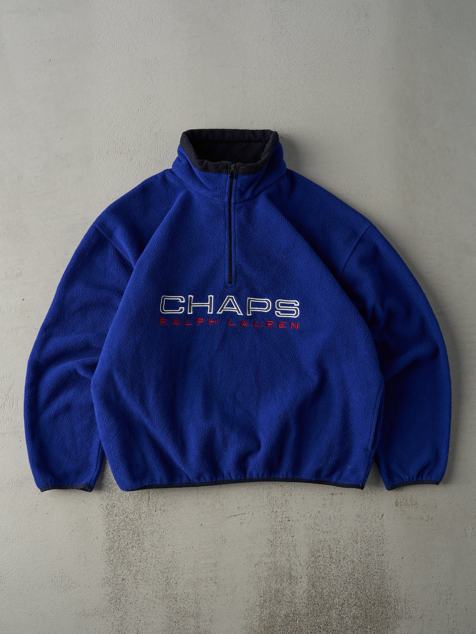 Vintage 90s Royal Blue Chaps Ralph Lauren Fleece Quarter Zip Boxy Sweater (XL)