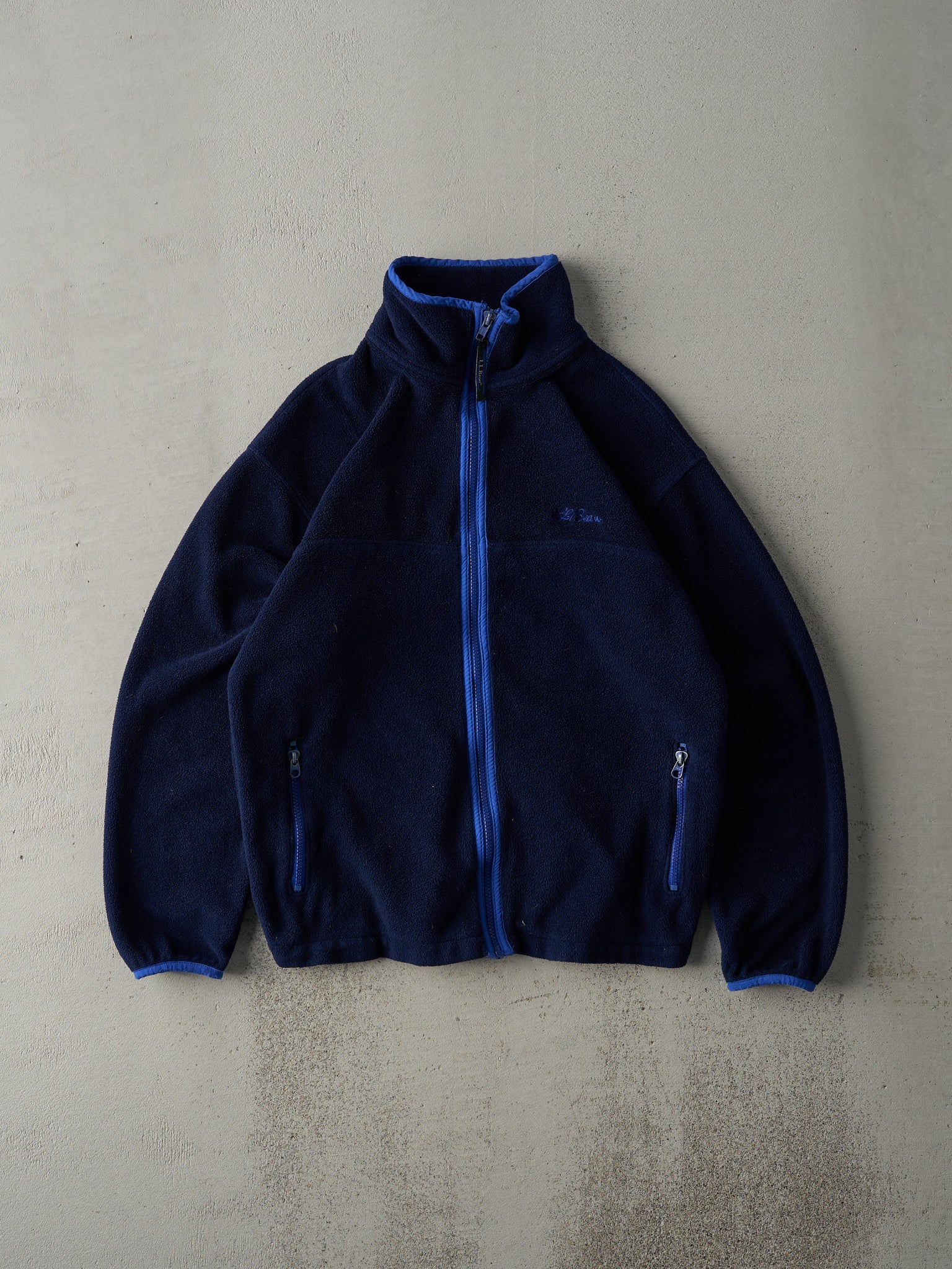 Vintage 80s Navy Blue LL Bean Zip Up Fleece Sweater (M)