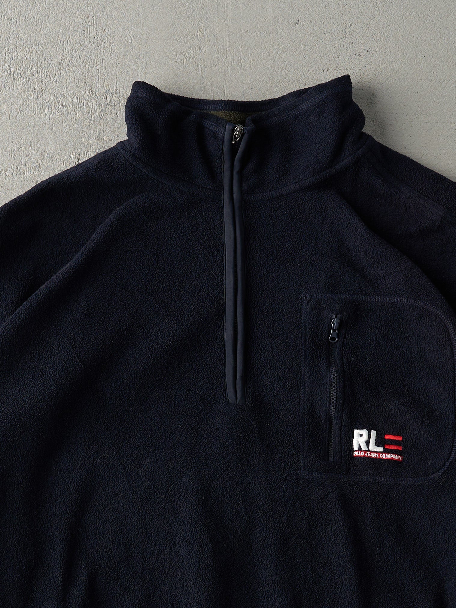 Vintage 90s Navy Blue Polo Ralph Lauren Fleece Quarter Zip Sweater(XL/XXL)