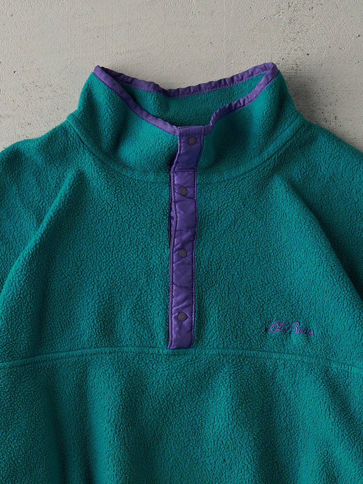 Vintage 80s Green LL Bean Quarter Button Fleece Sweater (L)