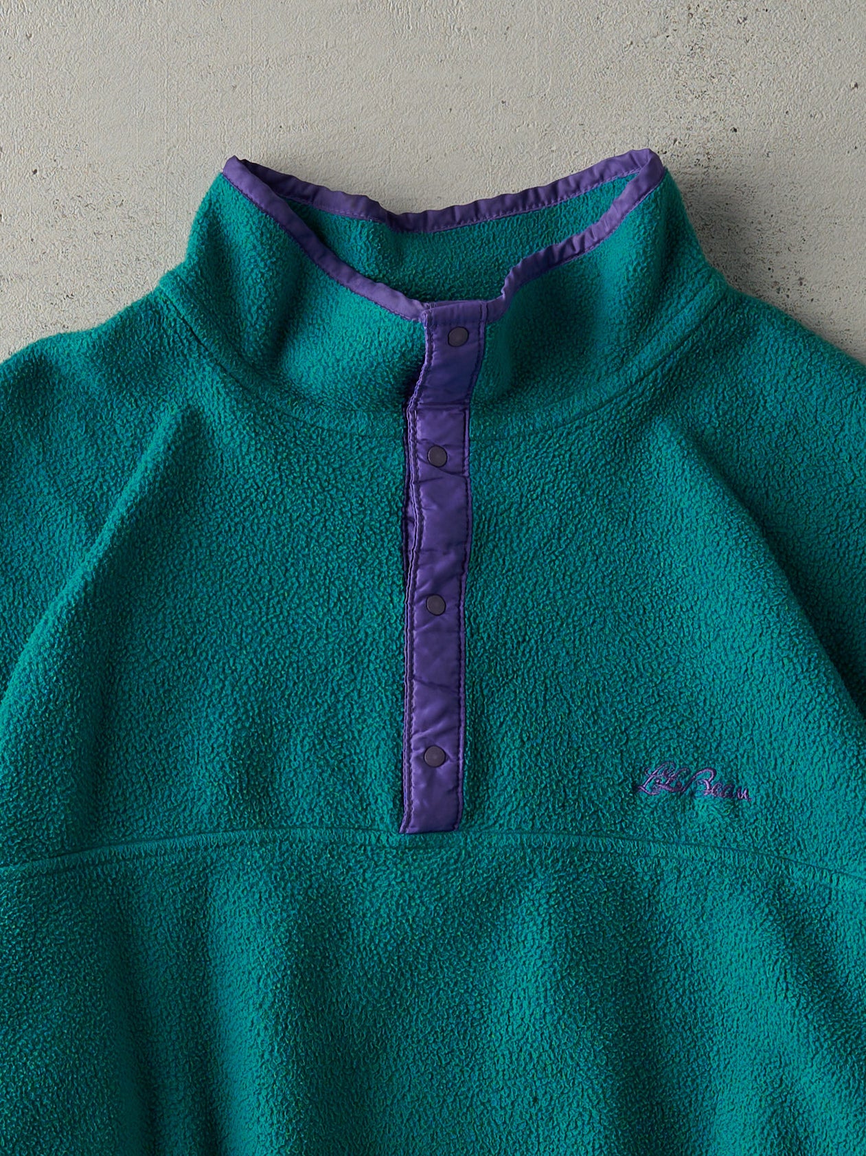 Vintage 80s Green LL Bean Quarter Button Fleece Sweater (L)