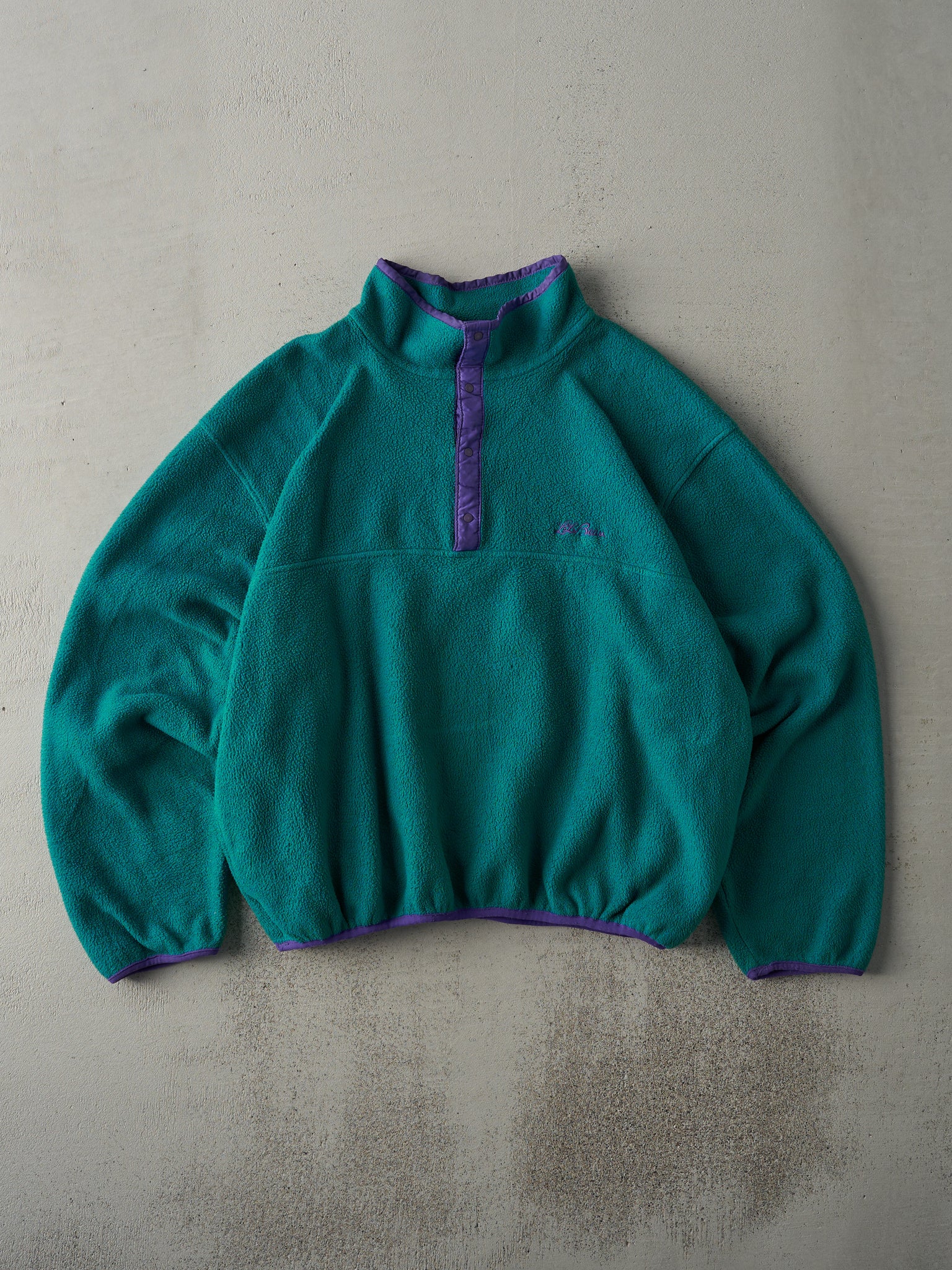 Vintage 80s Green LL Bean Quarter Button Fleece Sweater (L)