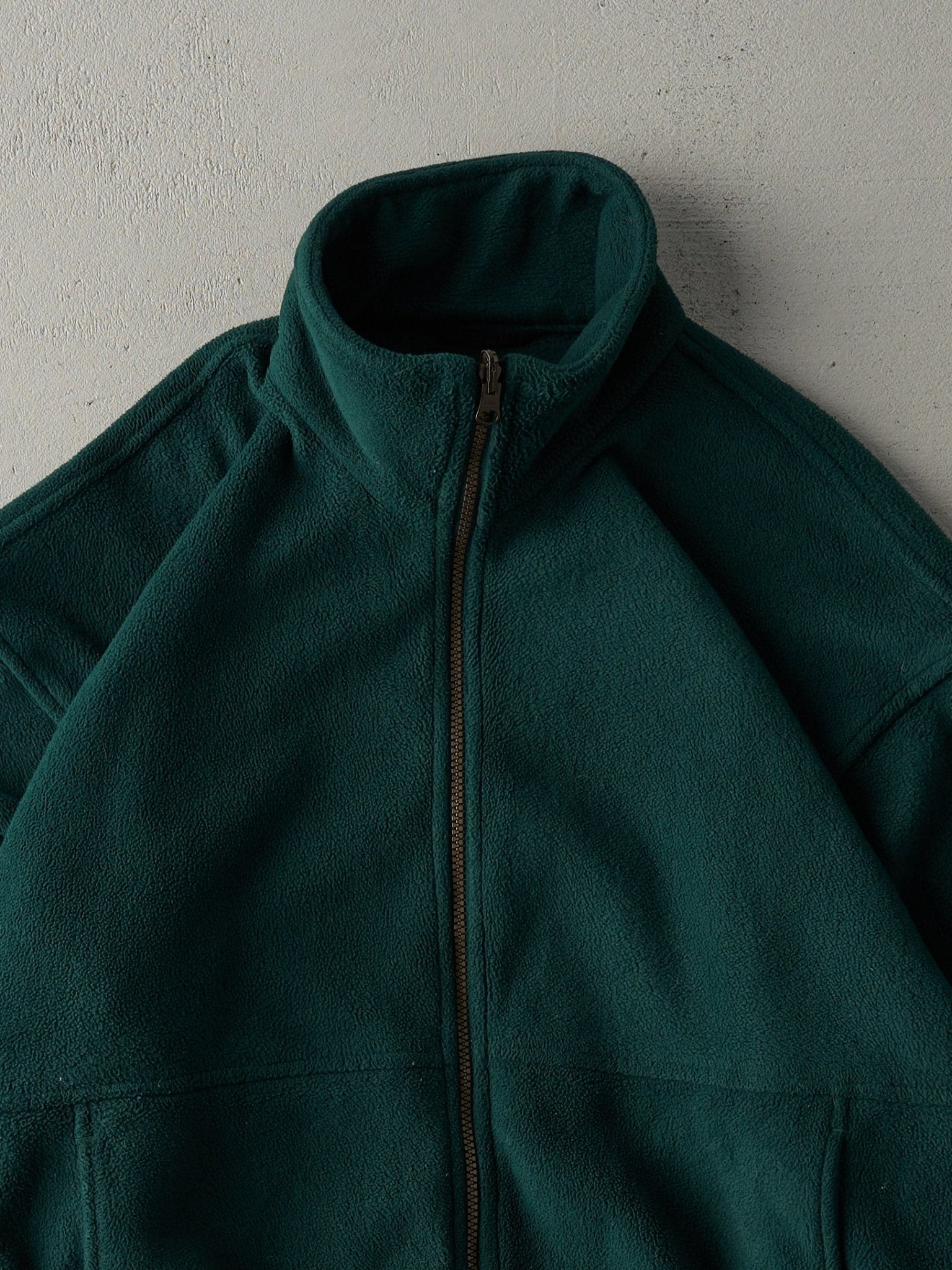 Vintage 90s Forest Green Zip Up Fleece Sweater (L)