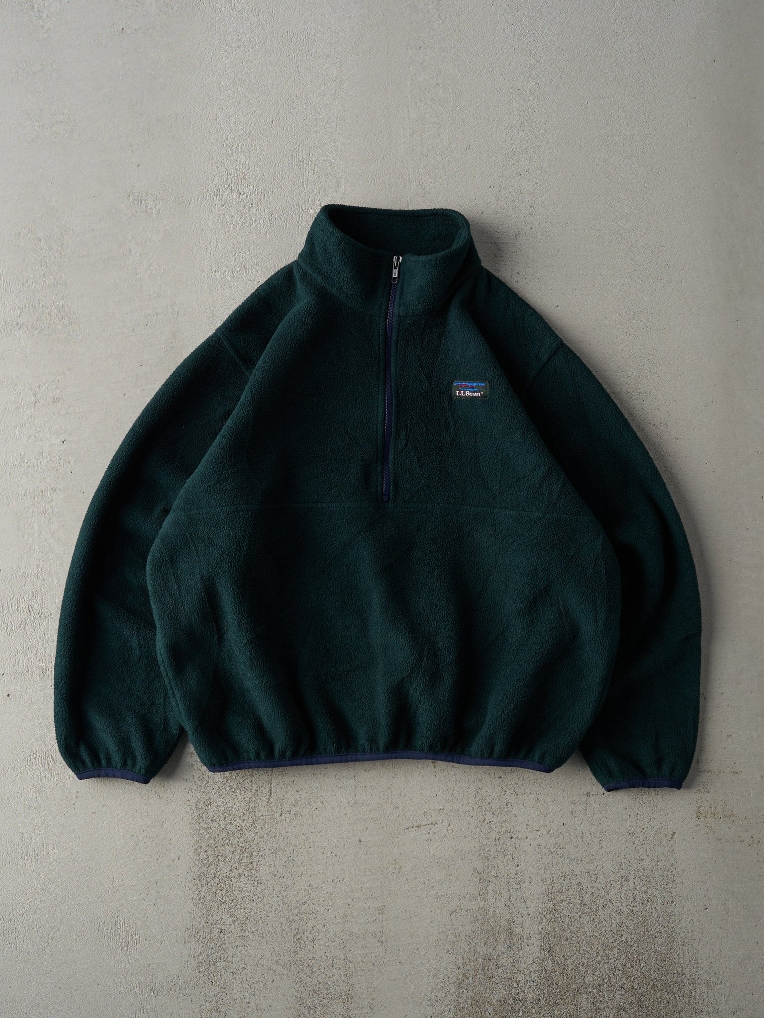 Vintage 80s Forest Green LL Bean Fleece Quarter Zip Boxy Sweater (L)