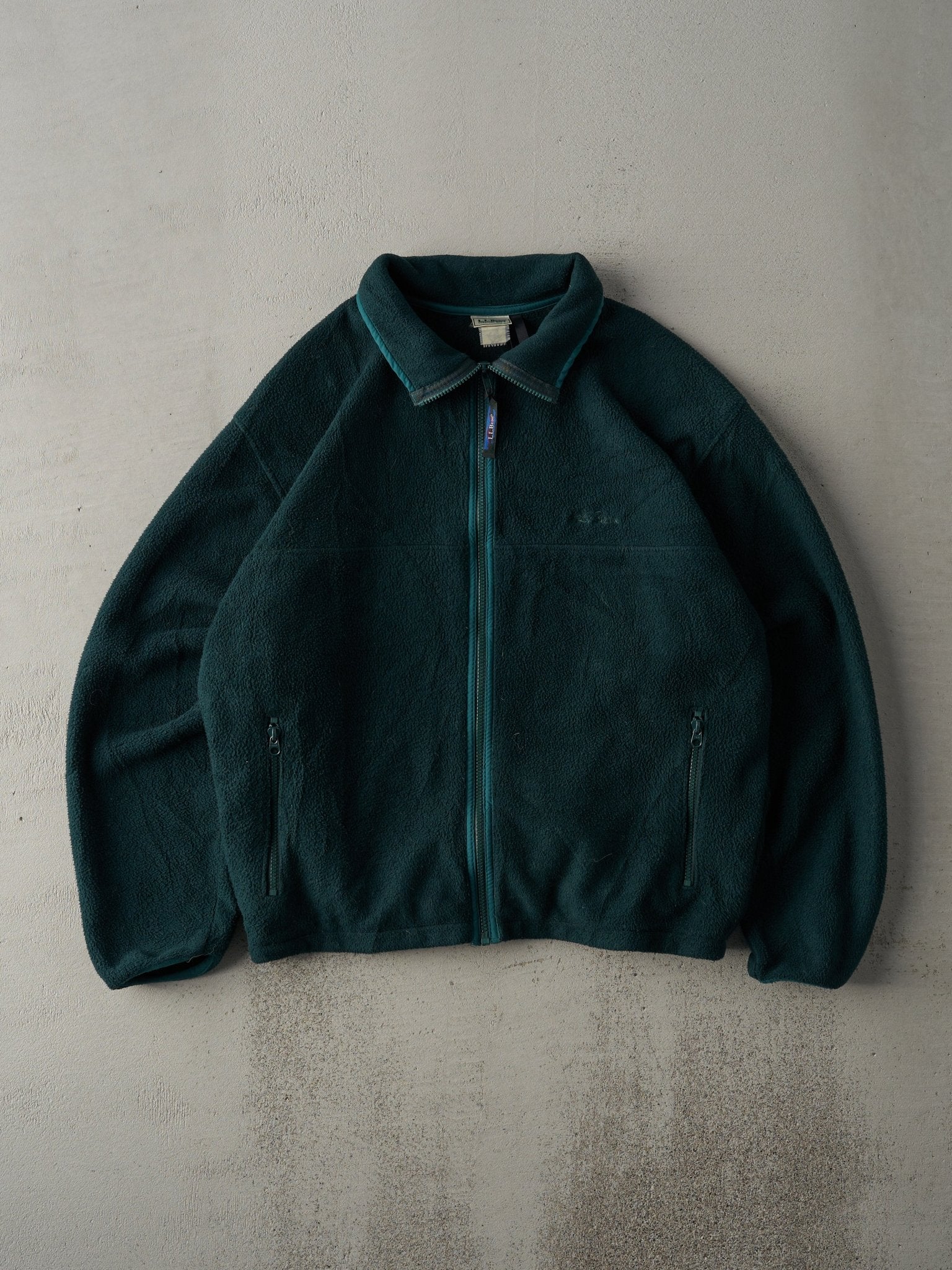 Vintage 80s Forest Green LL Bean Boxy Fleece Zip Up Sweater (L)