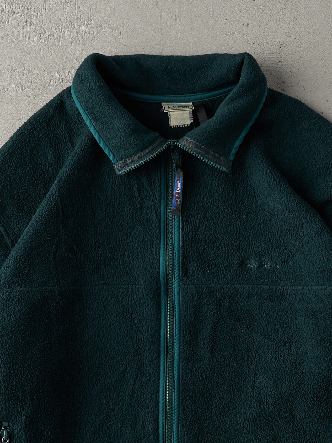 Vintage 80s Forest Green LL Bean Boxy Fleece Zip Up Sweater (L)