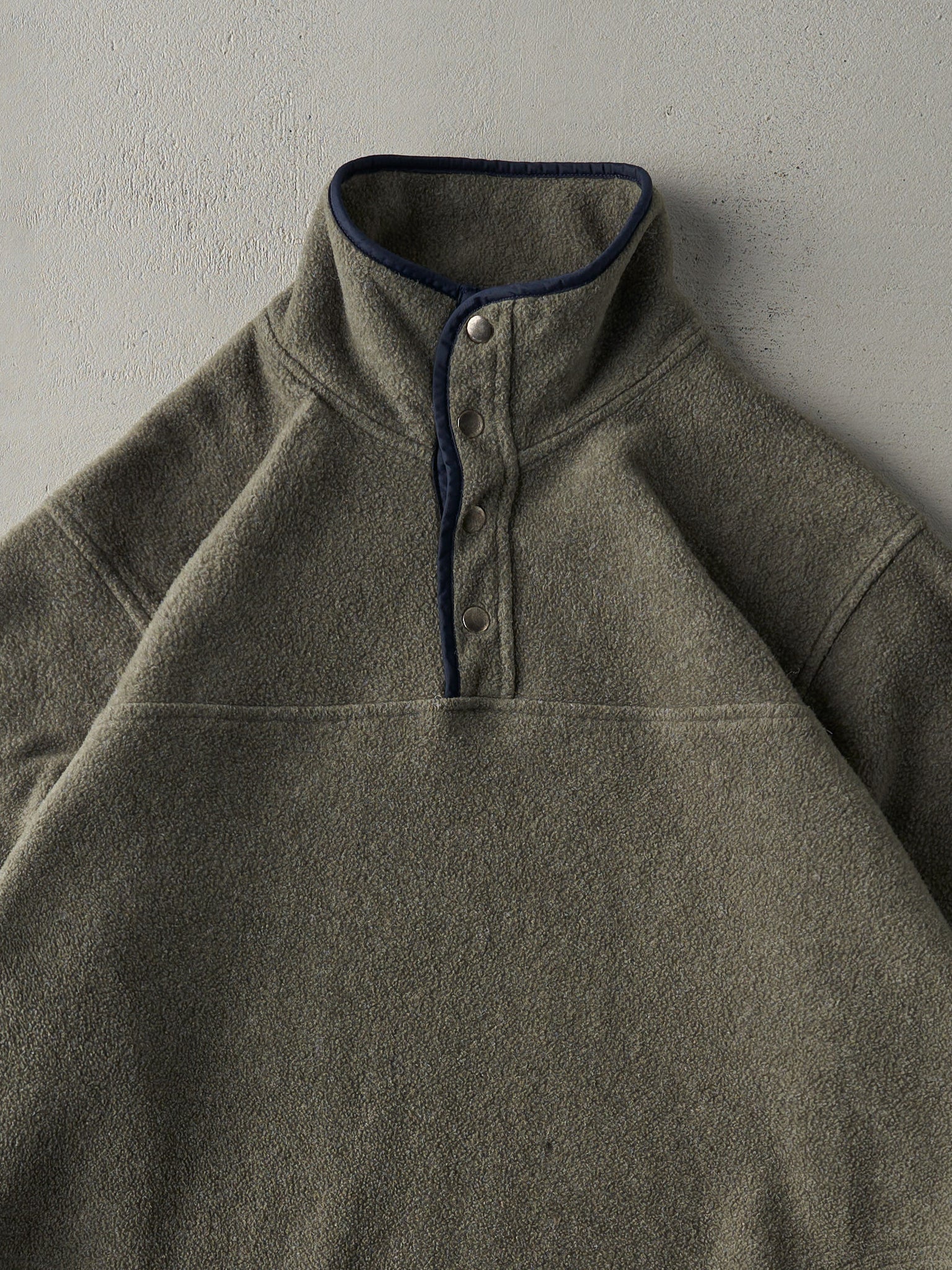 Vintage 90s Olive Green Quarter Button Fleece Sweater (L)