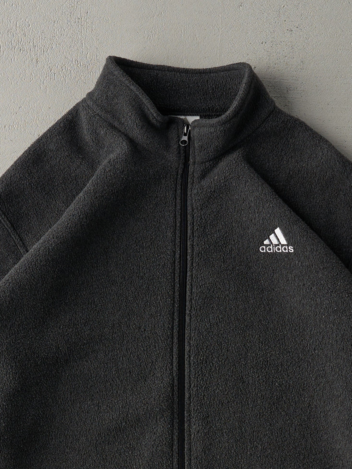 Vintage 90s Charcoal Grey Adidas Fleece Zip Up Sweater (L)