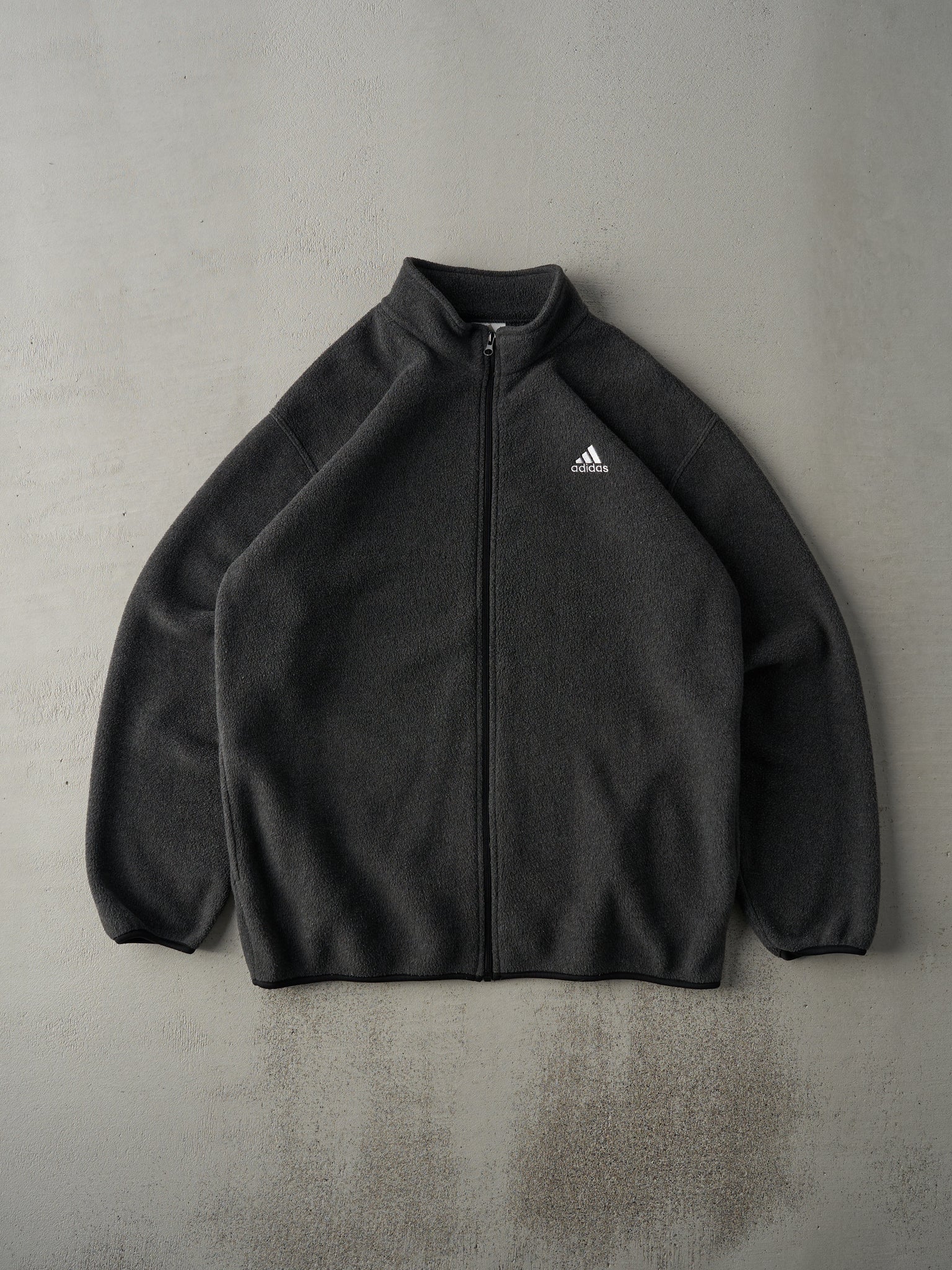 Vintage 90s Charcoal Grey Adidas Fleece Zip Up Sweater (L)