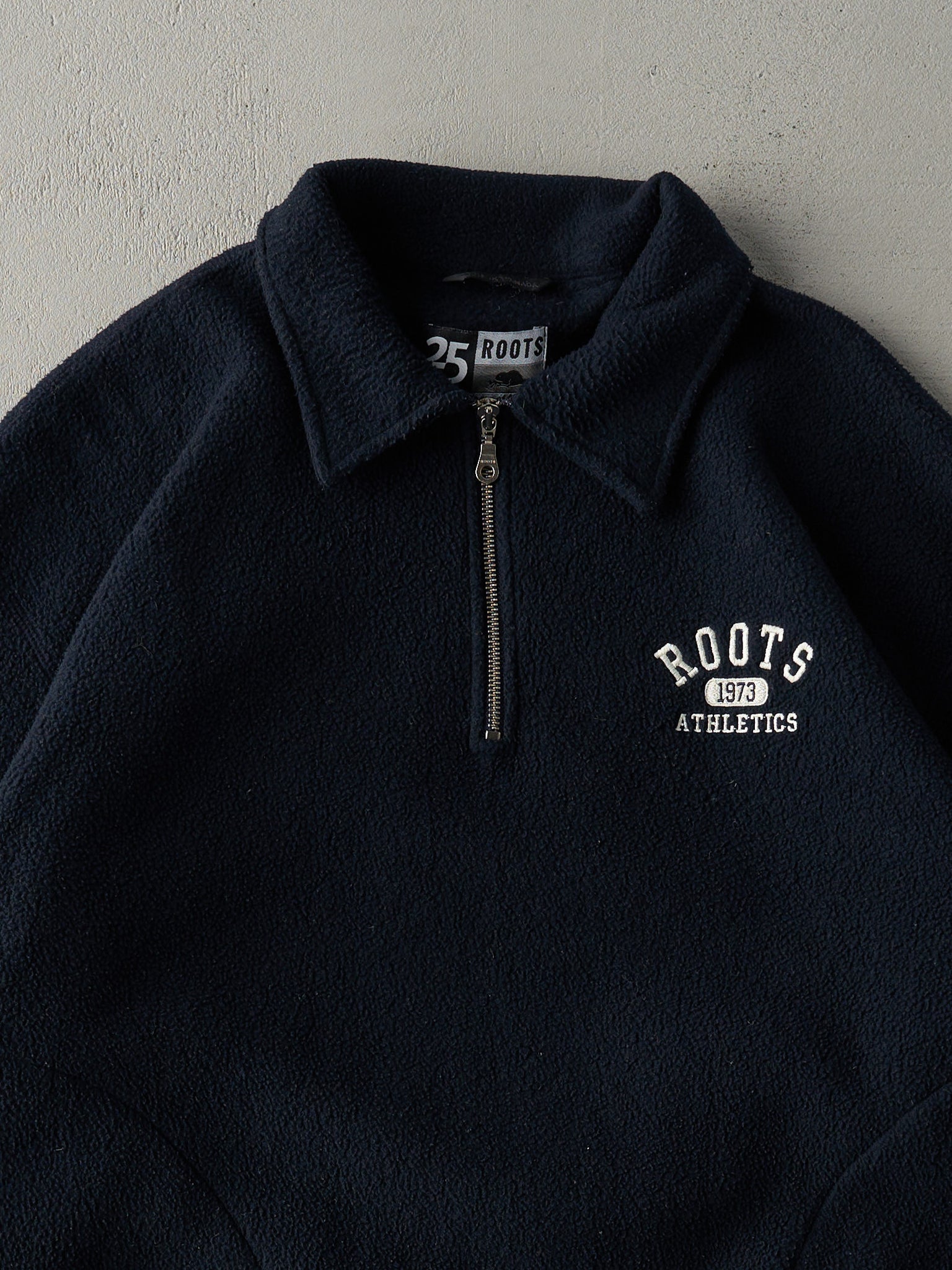 Vintage 90s Navy Blue Roots Athletics Fleece Quarter Zip Sweater (XL)