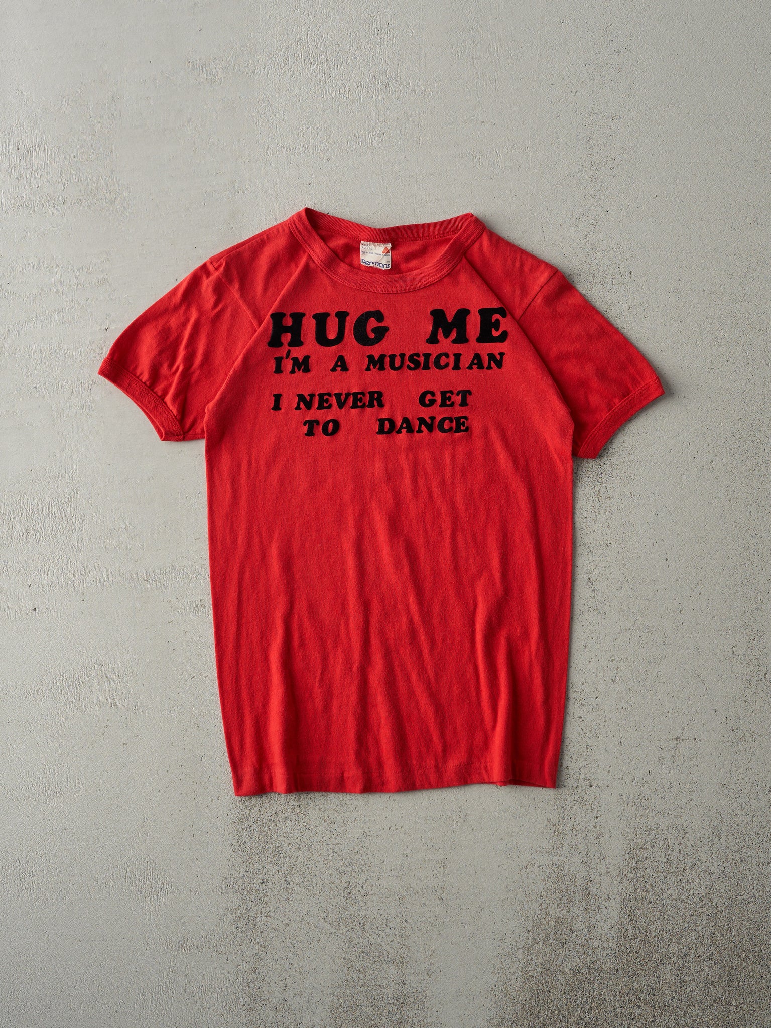 Vintage 80s Red "Hug Me" Ringer Tee (XS)