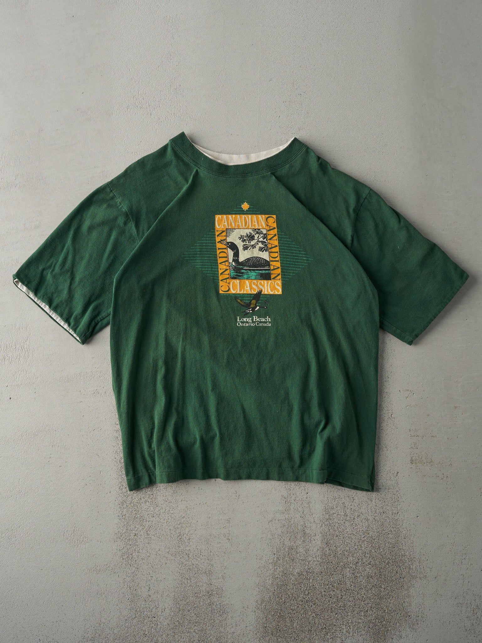 Vintage 90s Forest Green Canadian Classics Double Neck Tee (L)