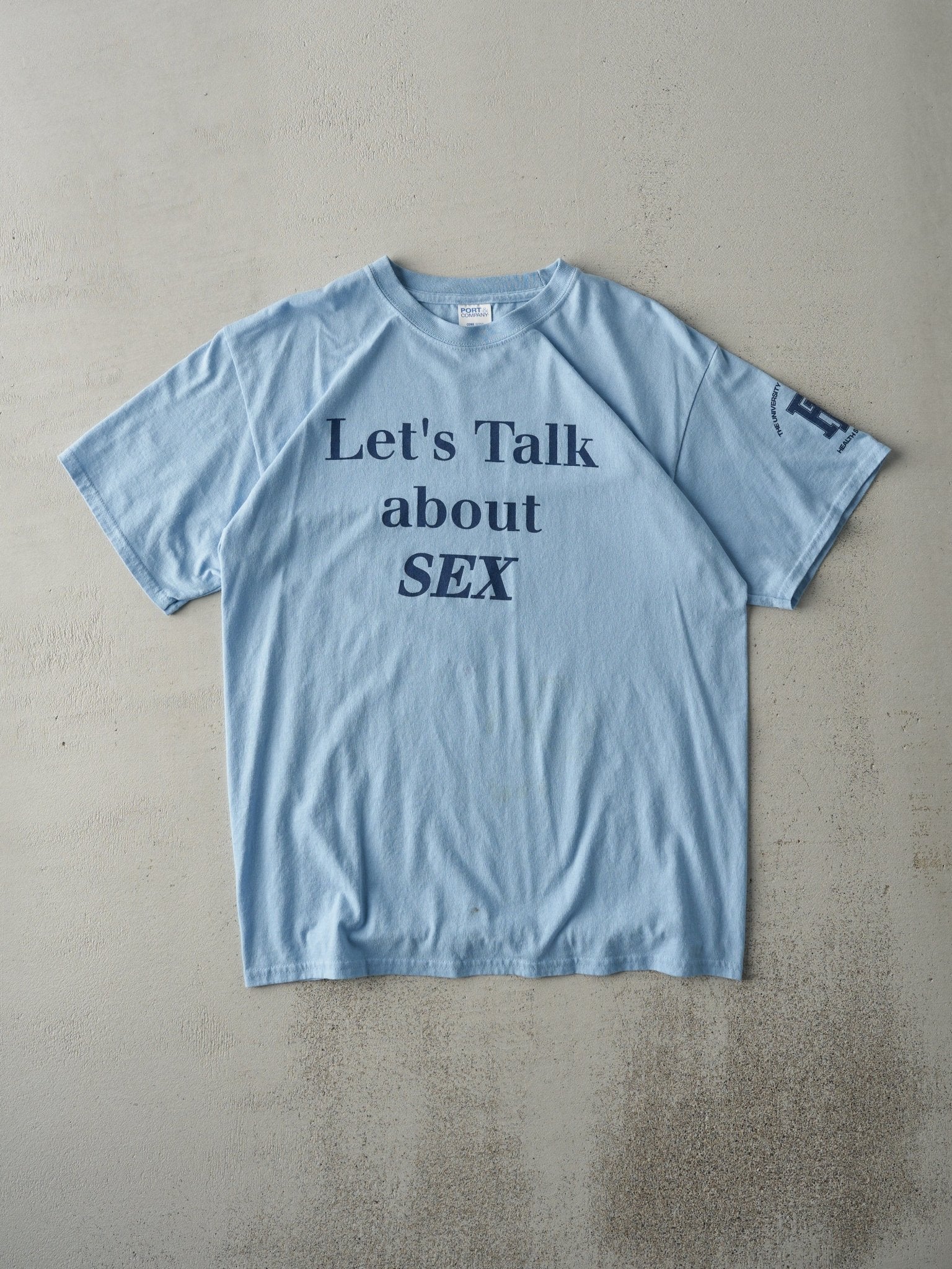 Vintage 90s Light Blue "Let's Talk About Sex" Tee (M)