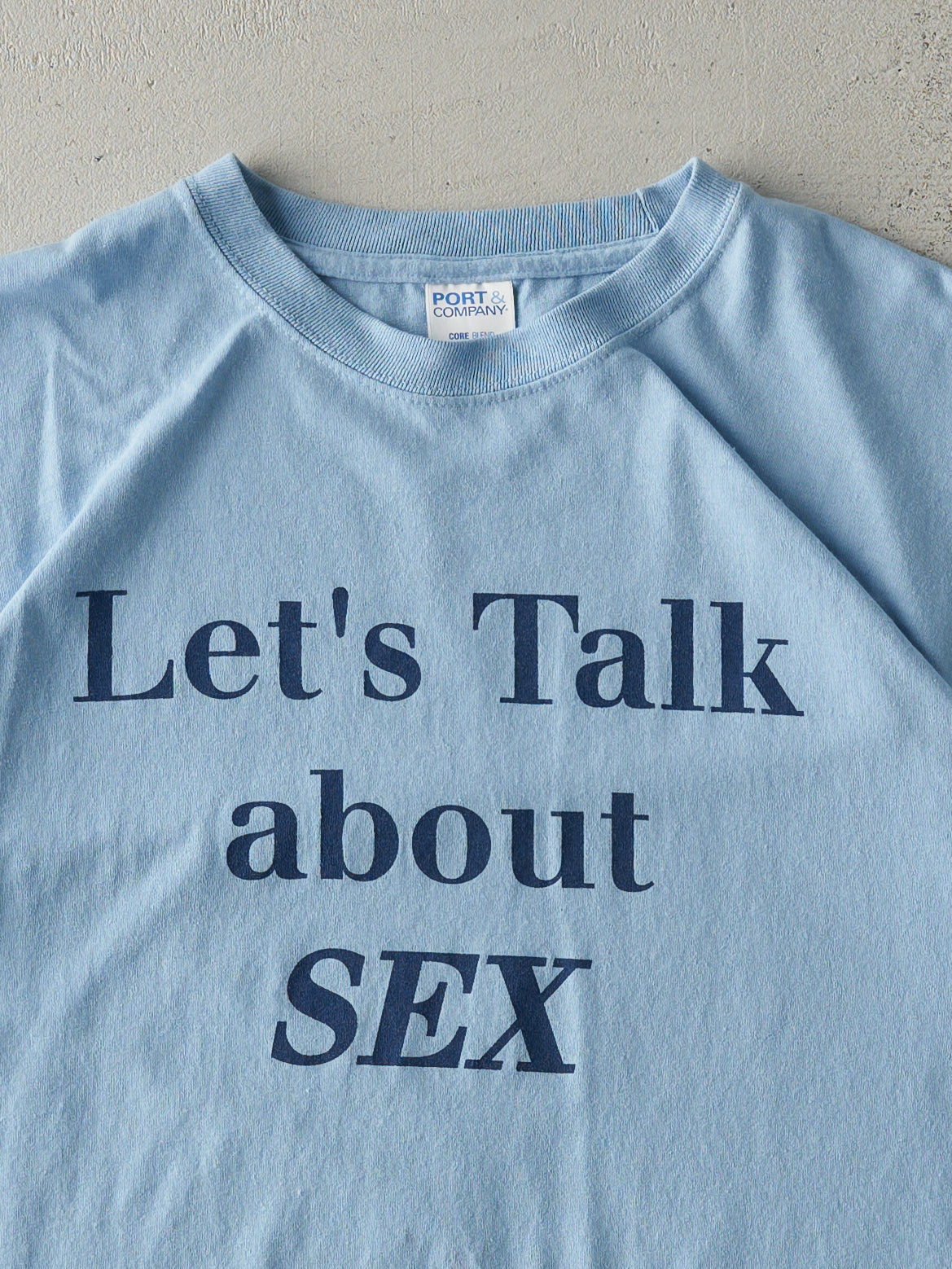 Vintage 90s Light Blue "Let's Talk About Sex" Tee (M)