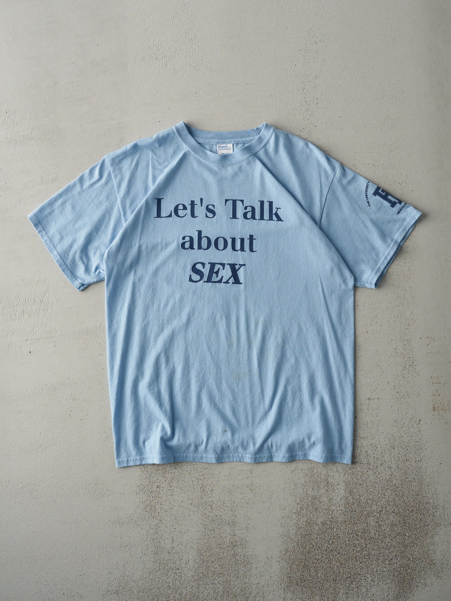 Vintage 90s Light Blue "Let's Talk About Sex" Tee (M)