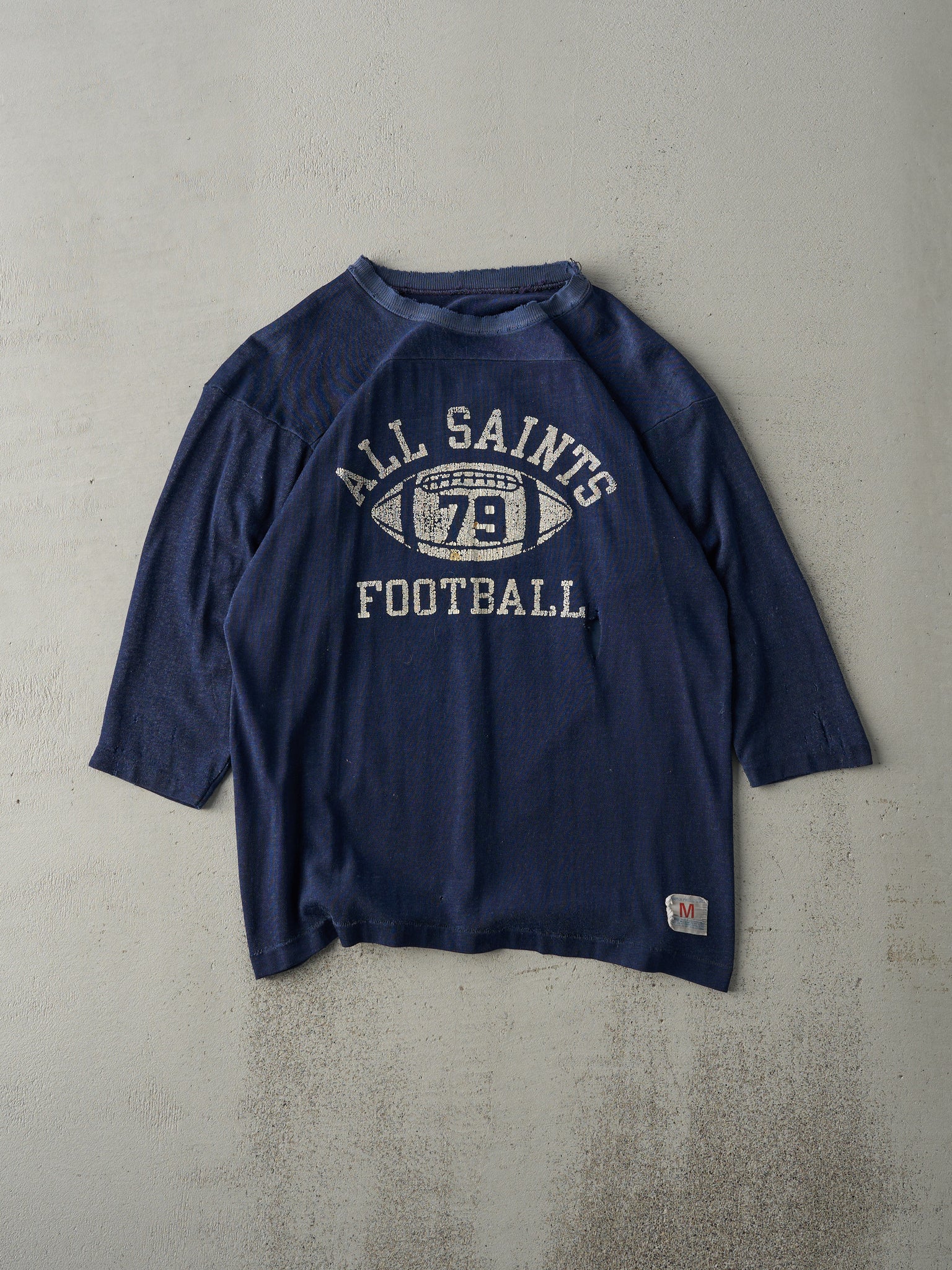 Vintage 79' Navy Blue Champion All Saints Football 3/4 Sleeve (S)