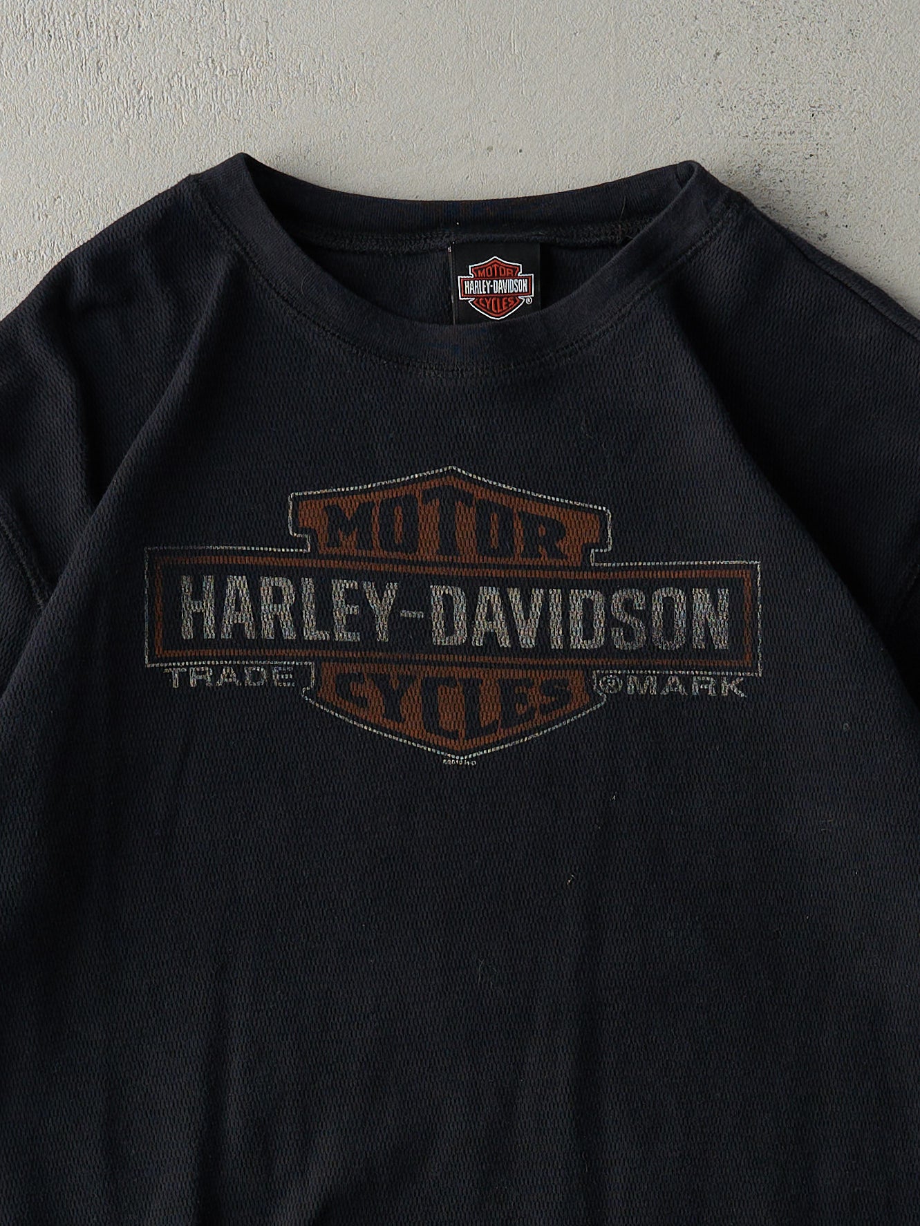 Vintage 10' Black RARE Harley Davidson Burlington Washington Waffle Knit Long Sleeve (M)