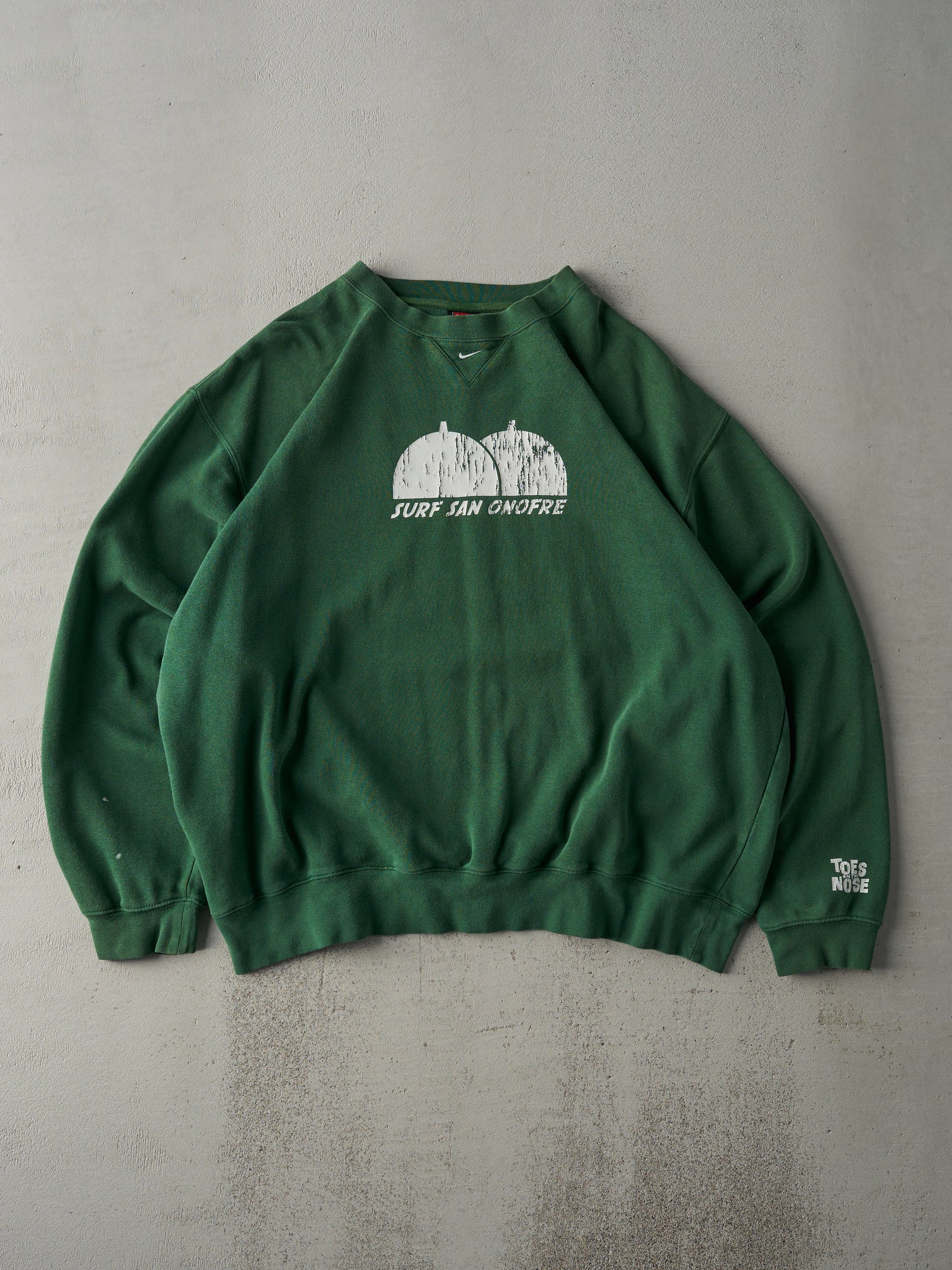 Vintage 90s Forest Green Nike Mini Swoosh Surf San Onofre Crewneck (XL/XXL)