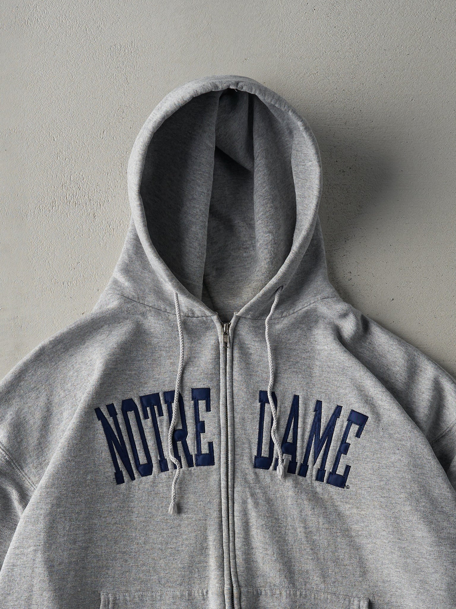 Vintage Y2K Grey Notre Dame Zip Up Boxy Hoodie (XL)