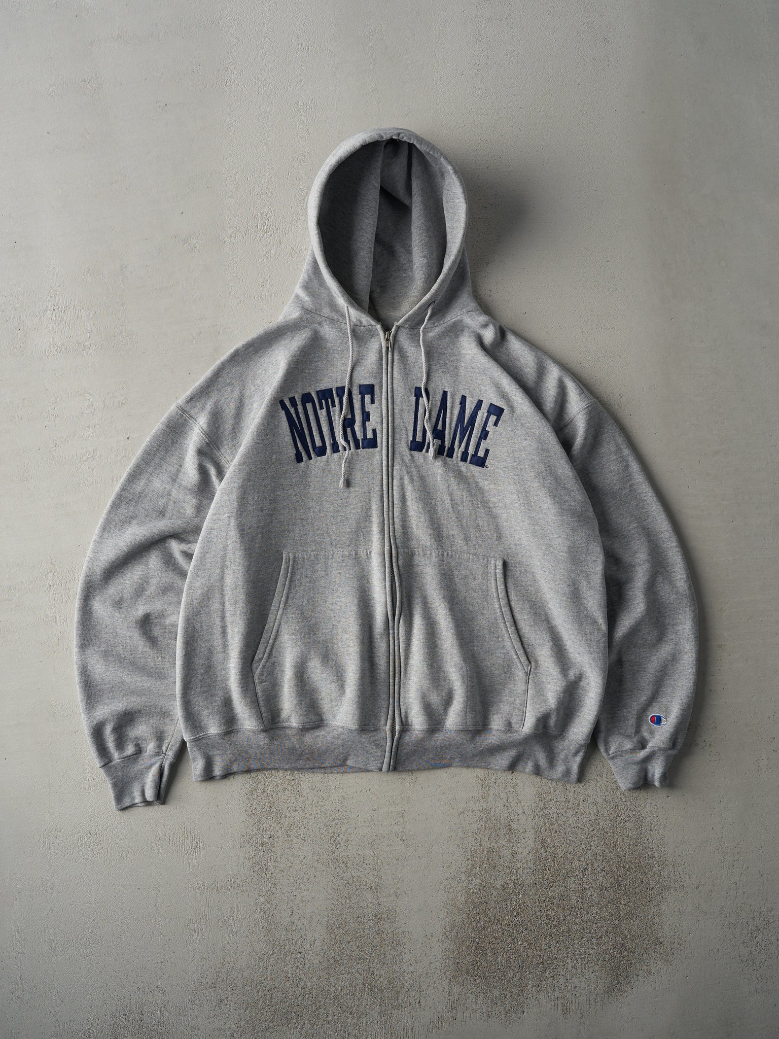 Vintage Y2K Grey Notre Dame Zip Up Boxy Hoodie (XL)