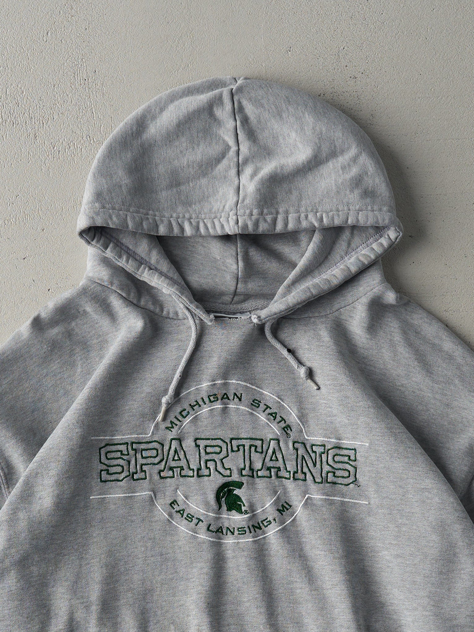 Vintage 90s Grey Michigan State Spartans Embroidered Boxy Hoodie (L)