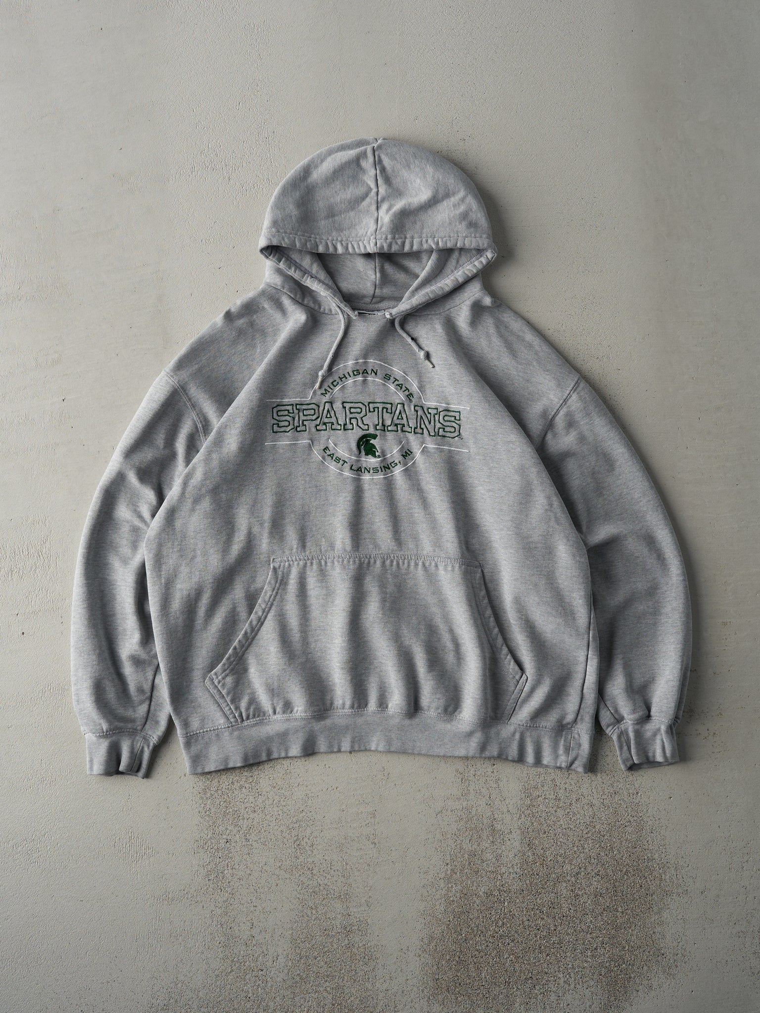 Vintage 90s Grey Michigan State Spartans Embroidered Boxy Hoodie (L)