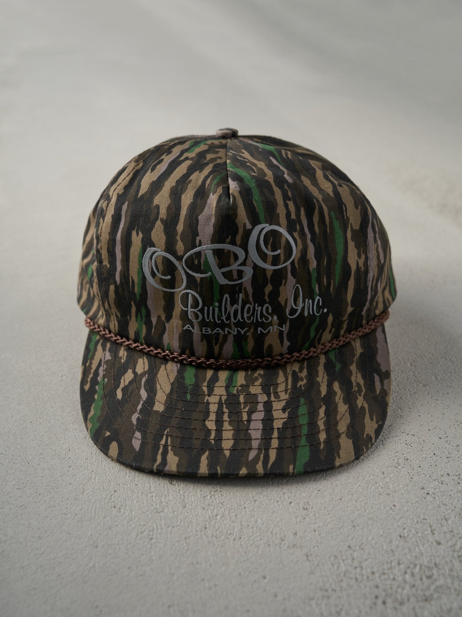 Vintage 80s Brown Camo OBO Builders Inc Snapback Hat