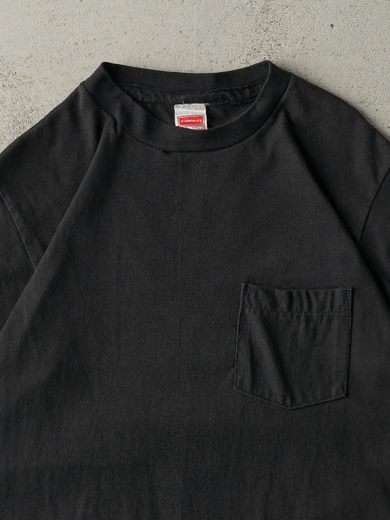 Vintage 80s Black Blank Pocket Ringer Tee (M)