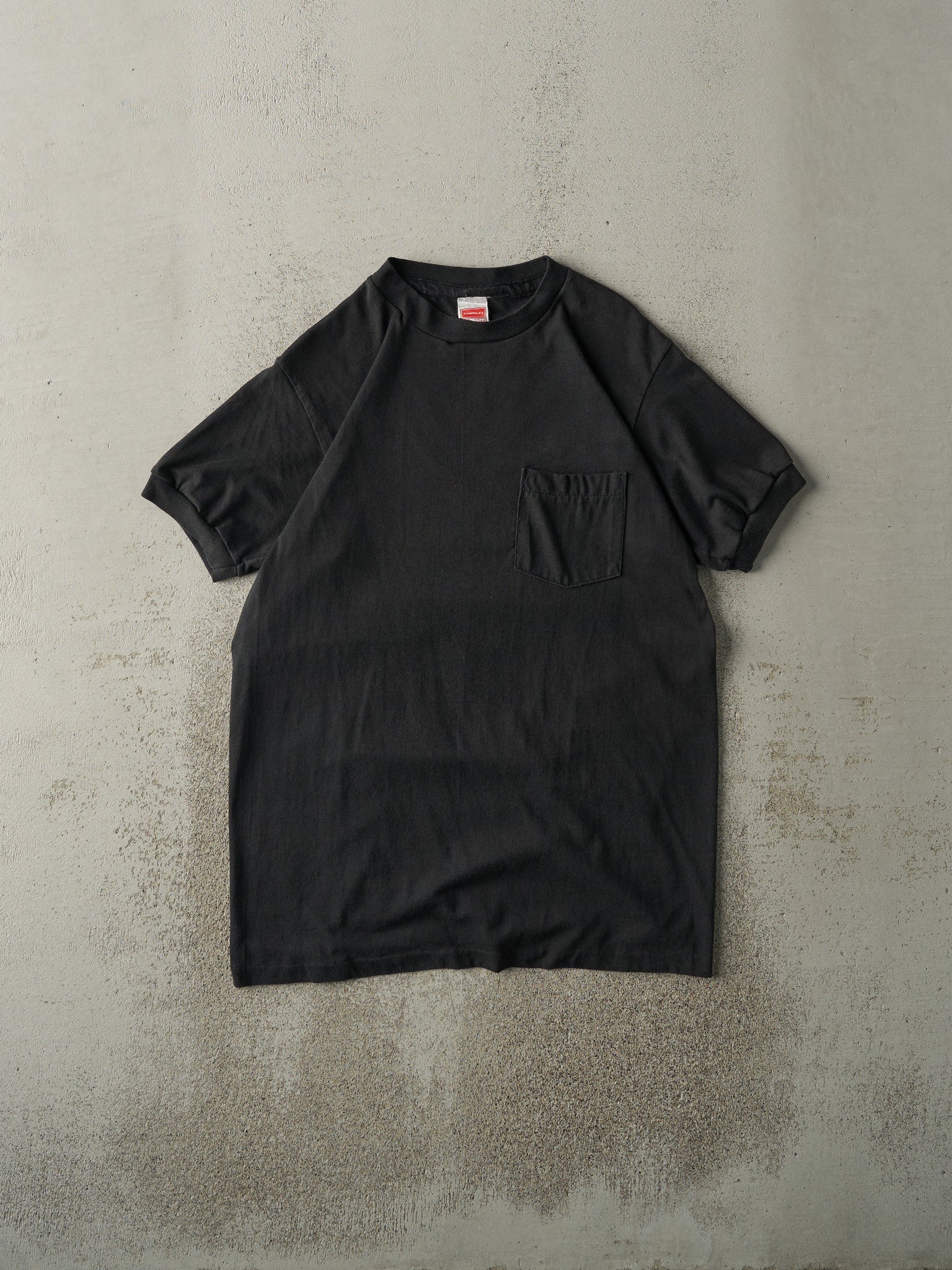 Vintage 80s Black Blank Pocket Ringer Tee (M)