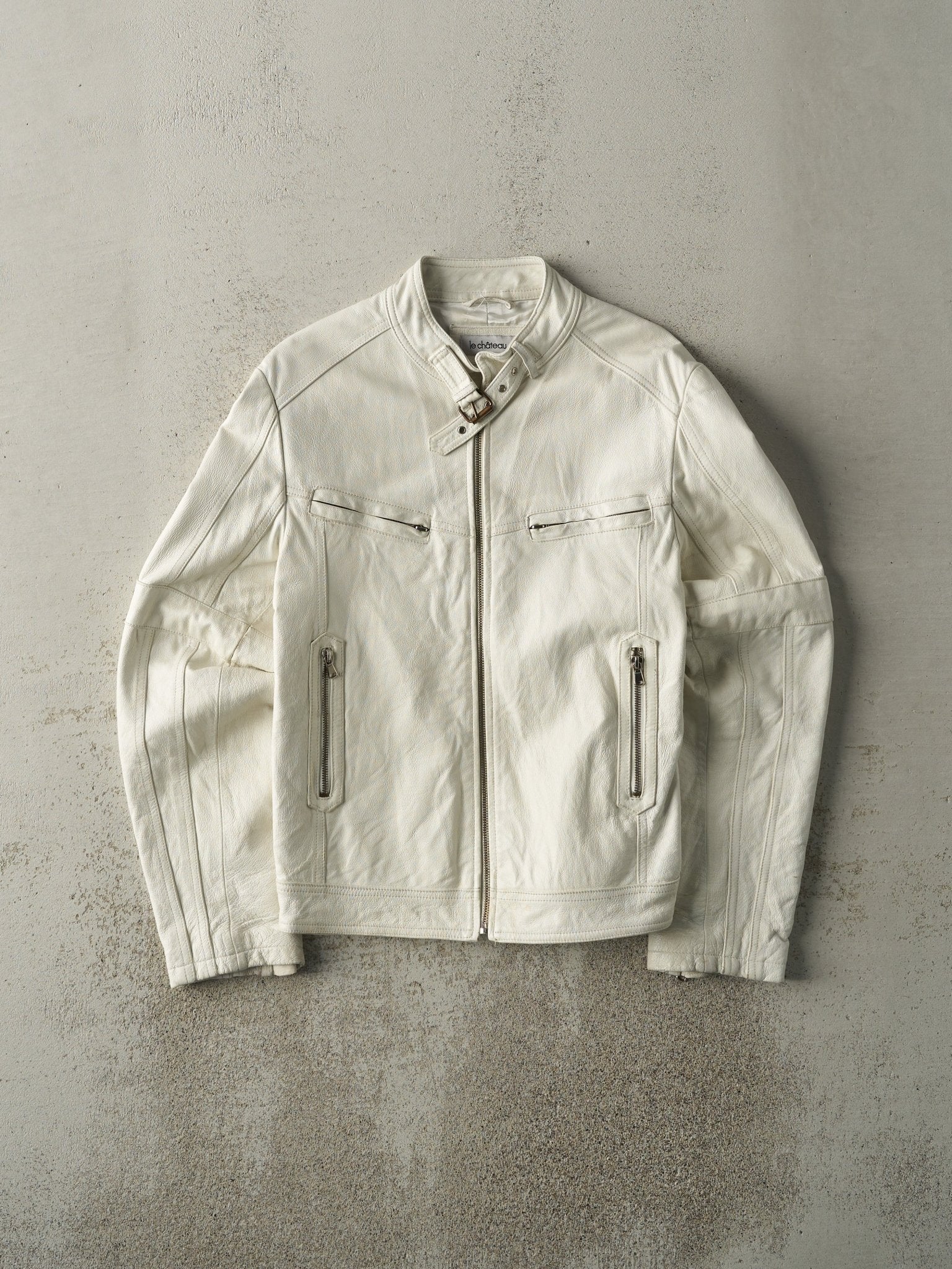 Vintage Y2K White Le Chateau Leather Jacket (XS)