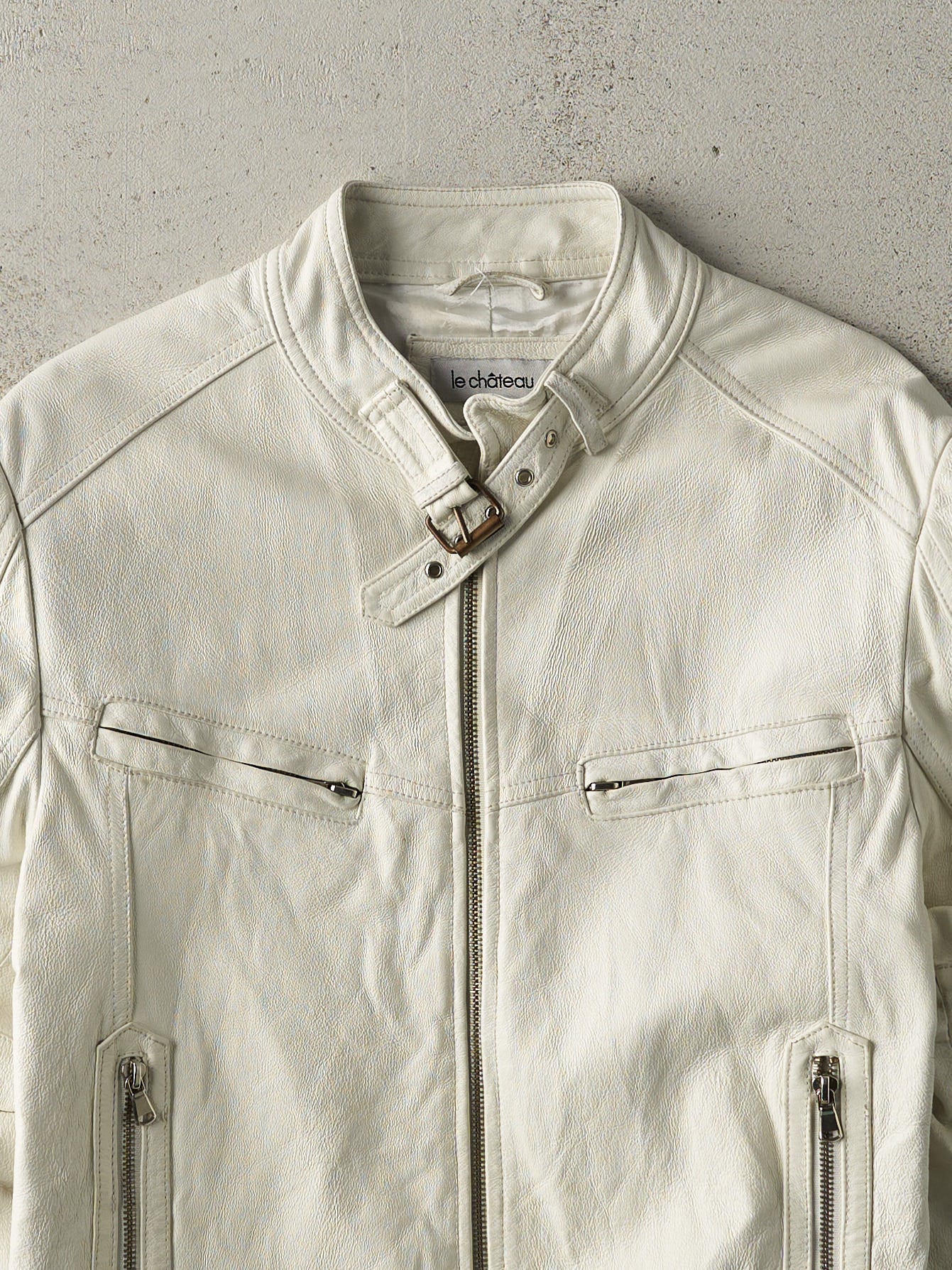 Vintage Y2K White Le Chateau Leather Jacket (XS)