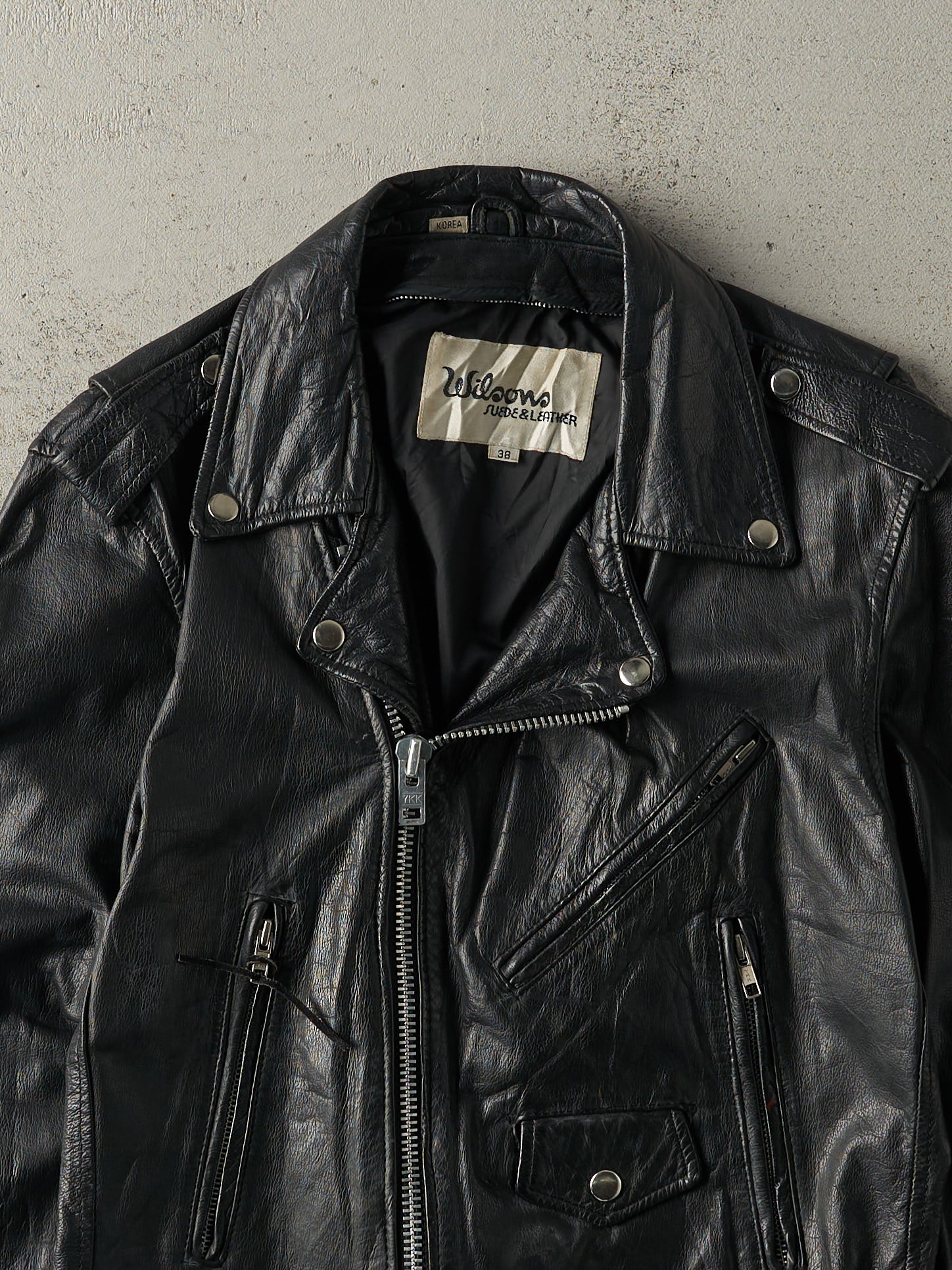 Vintage 80s Black Wilson's Leather Harley Davidson Biker Jacket (S)